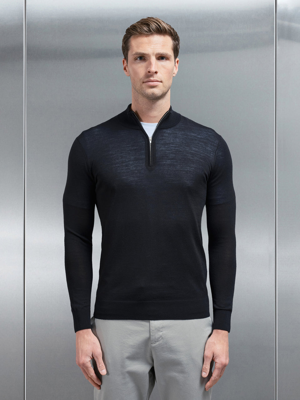 Merino Wool Funnel Neck in Black