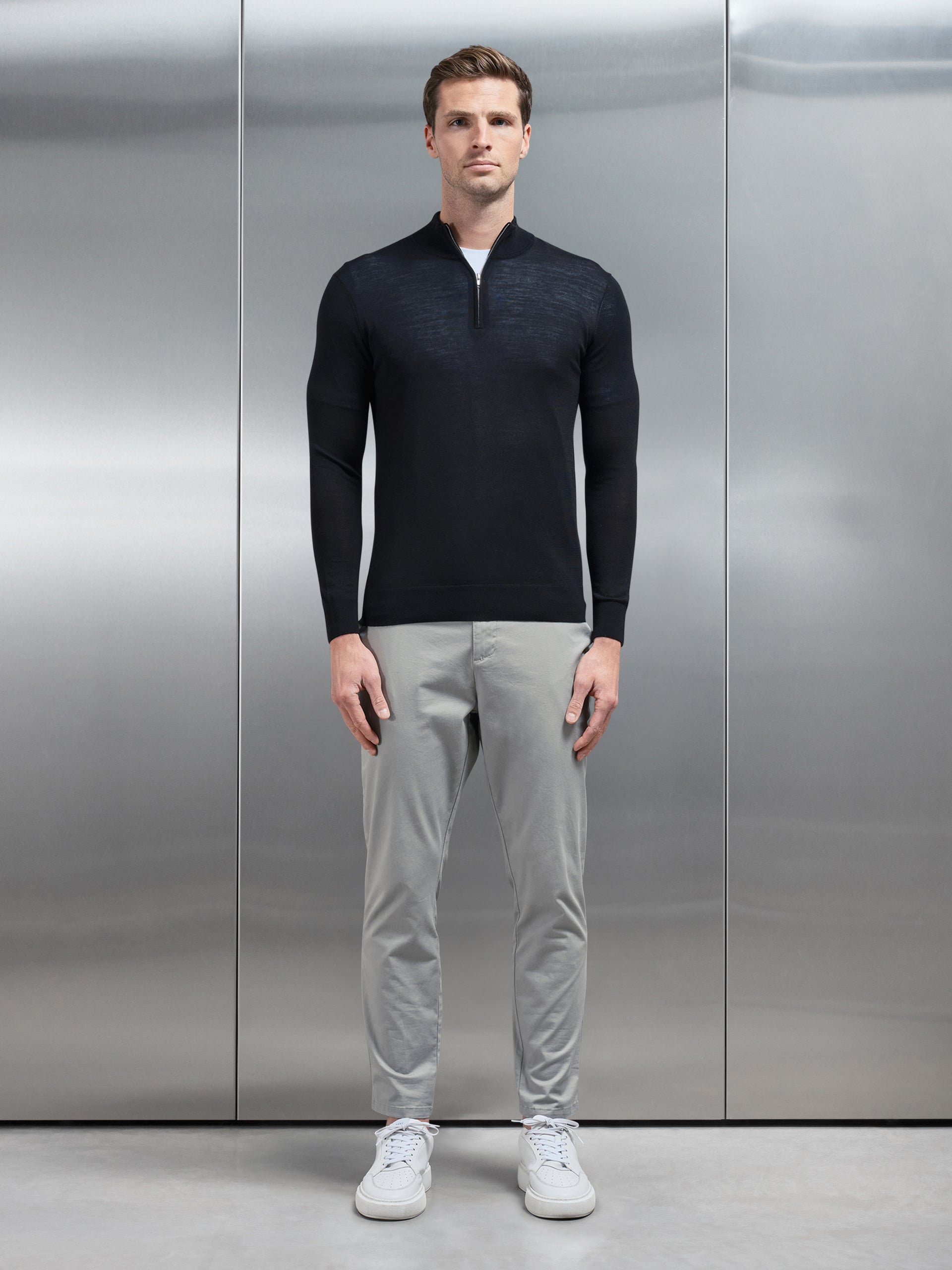 Merino Wool Funnel Neck in Black
