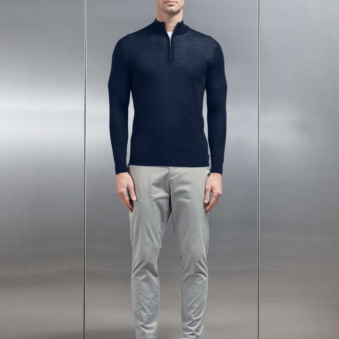 Merino Wool Funnel Neck in Navy