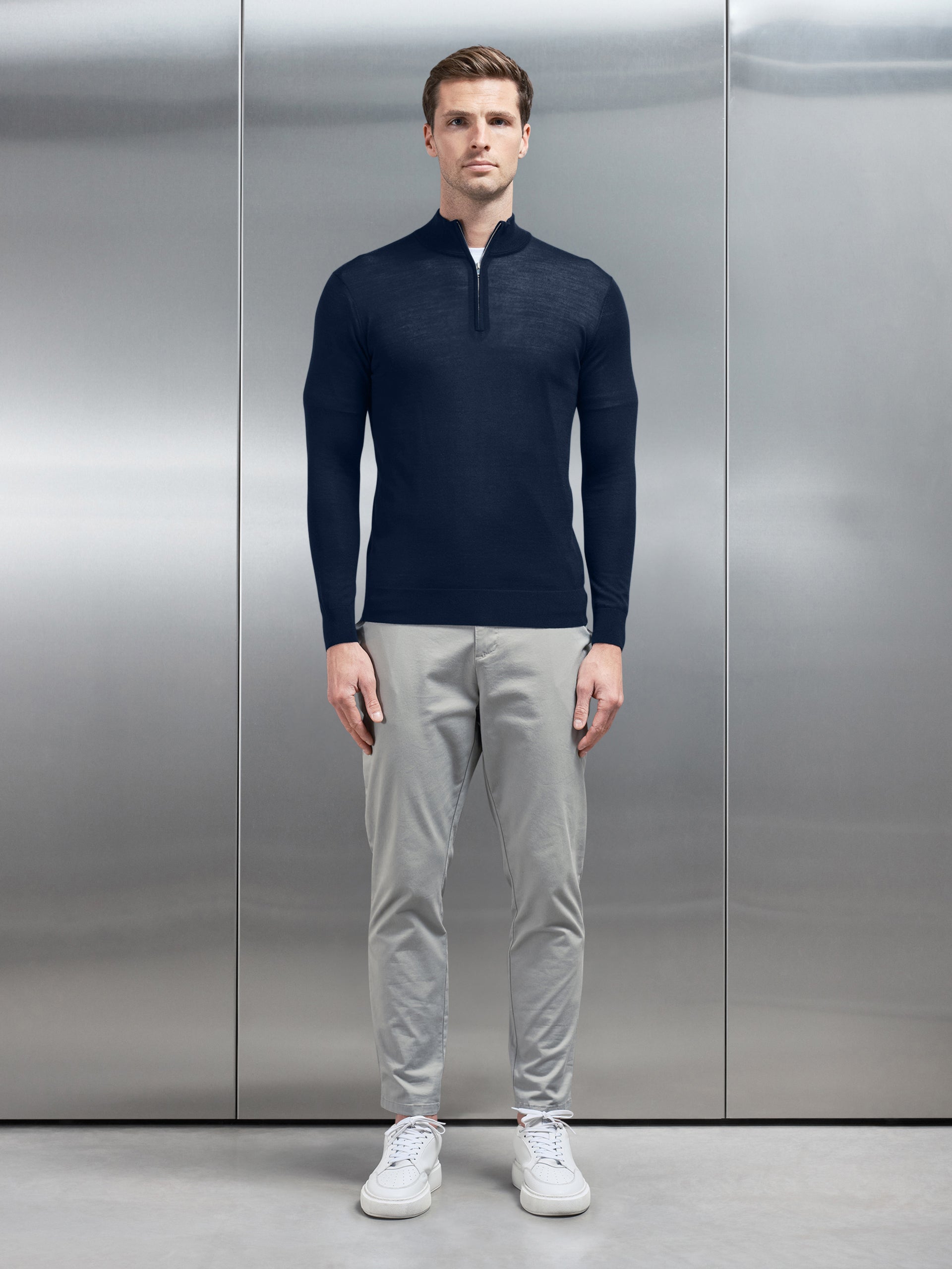 Merino Wool Funnel Neck in Navy