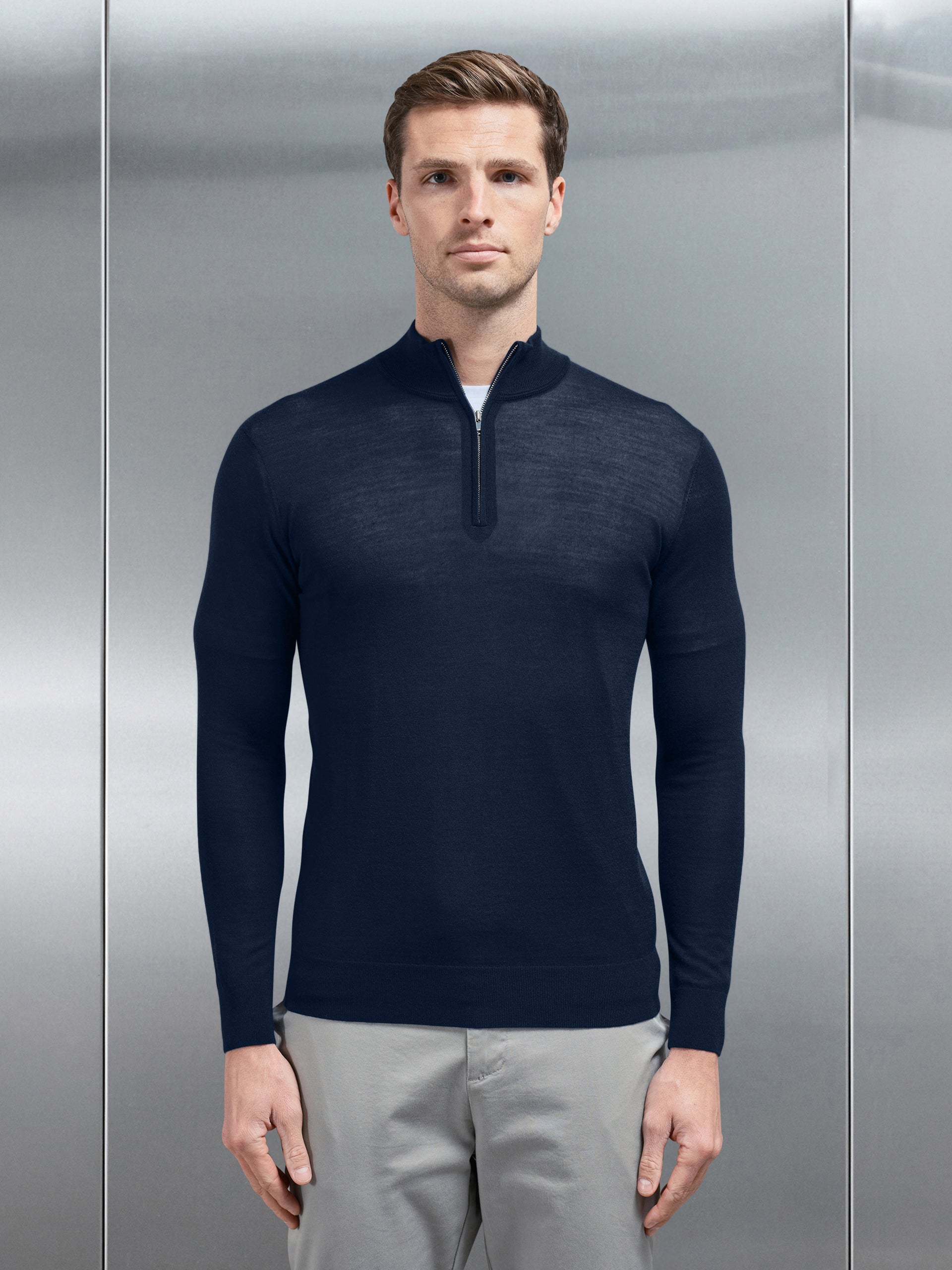Merino Wool Funnel Neck in Navy