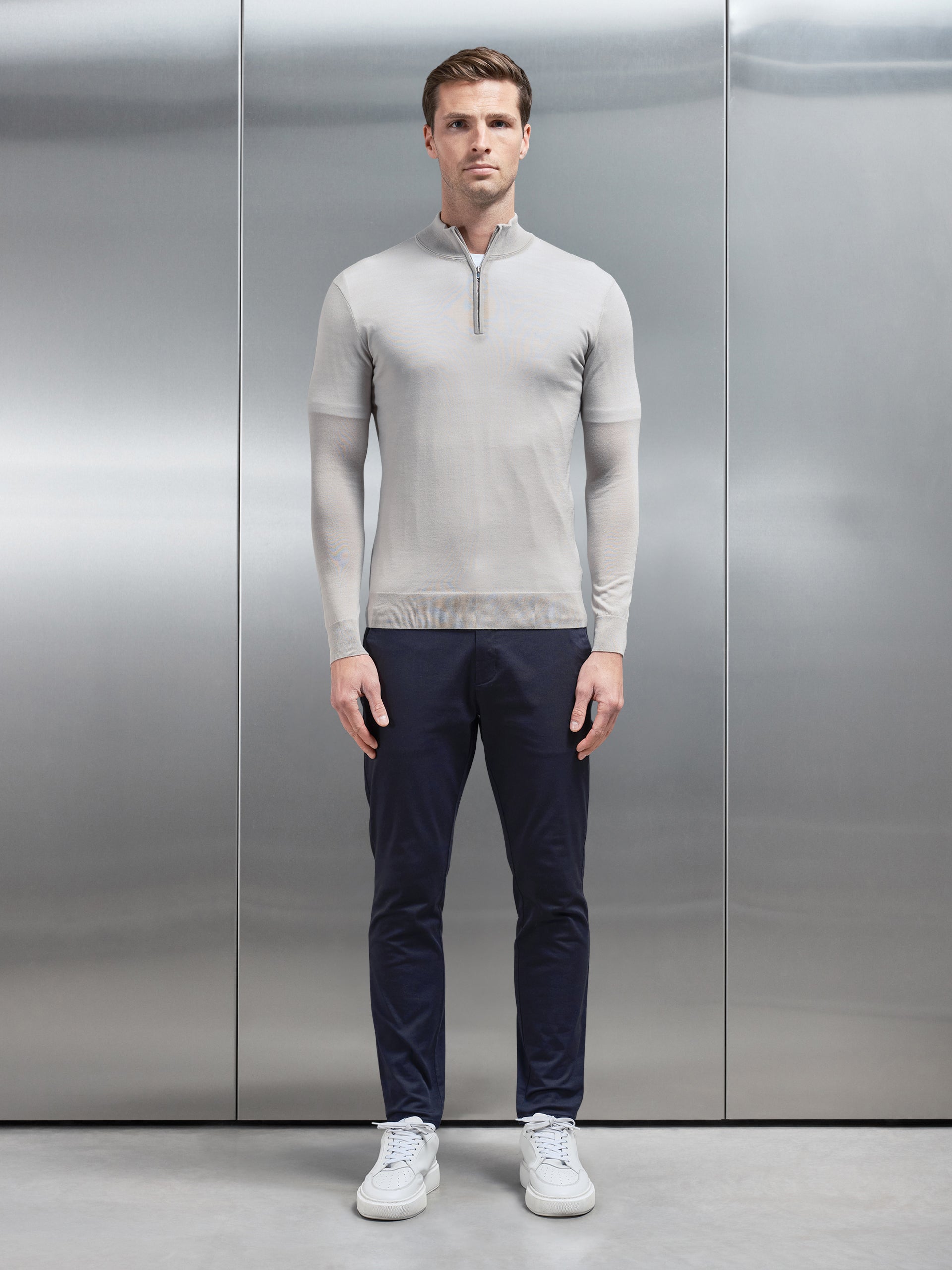 Merino Wool Funnel Neck in Stone
