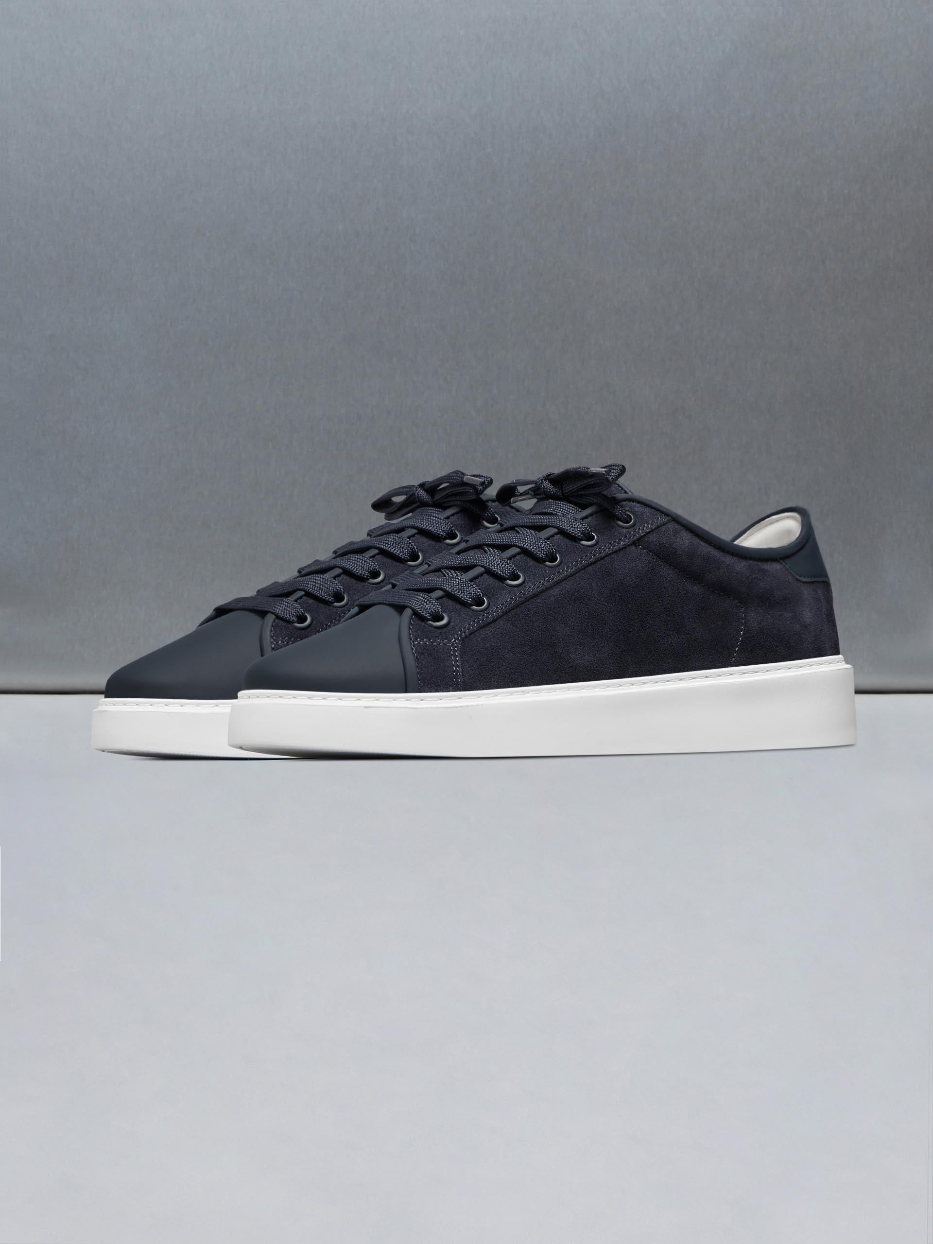 Mid Leather Toe Cap Trainer in Navy