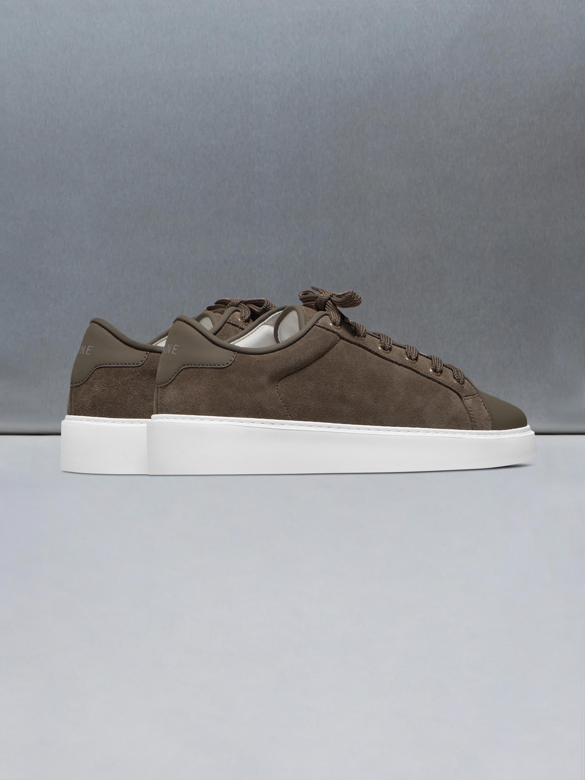 Mid Leather Toe Cap Trainer in Taupe