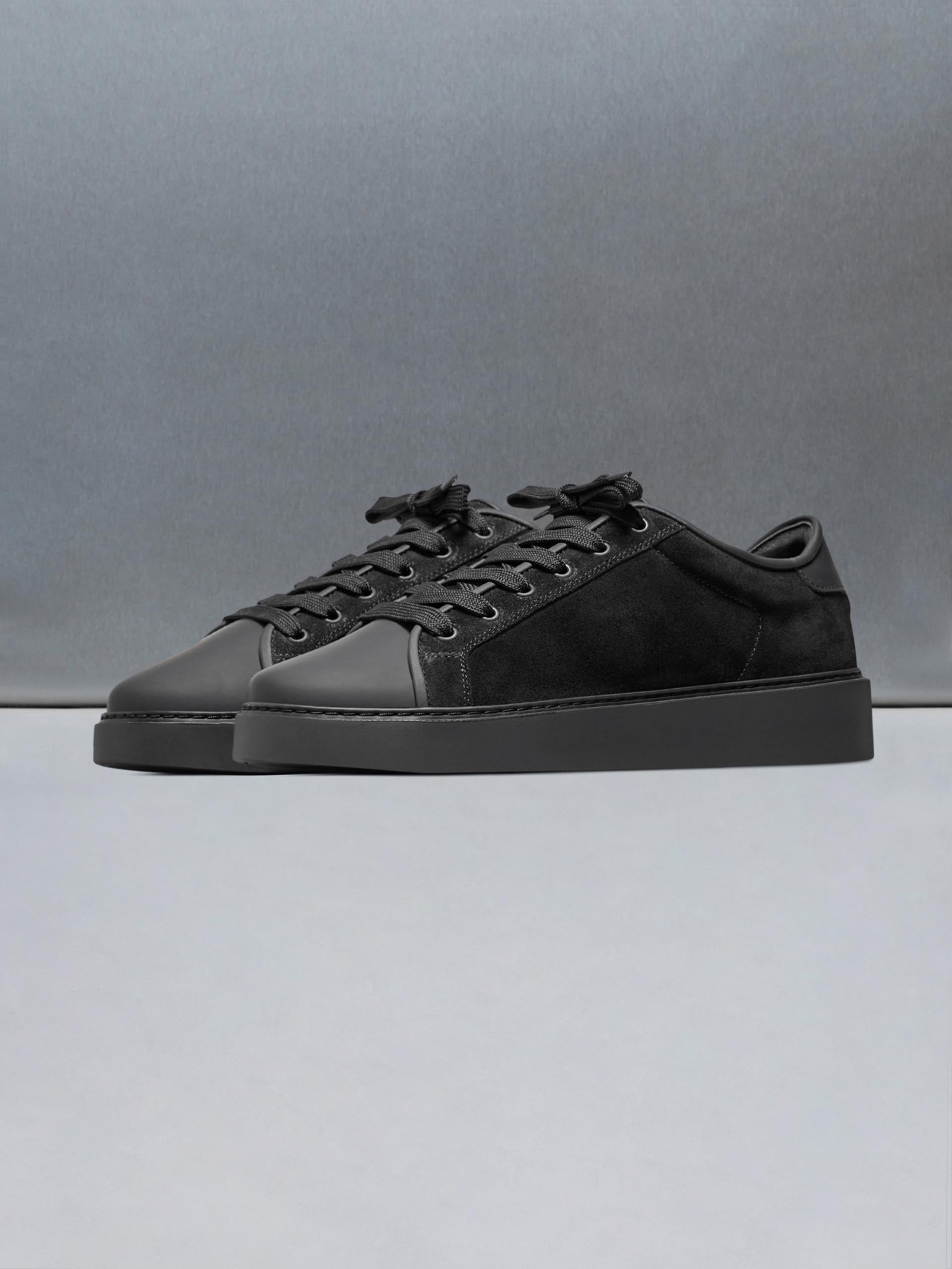 Mid Leather Toe Cap Trainer in Triple Black