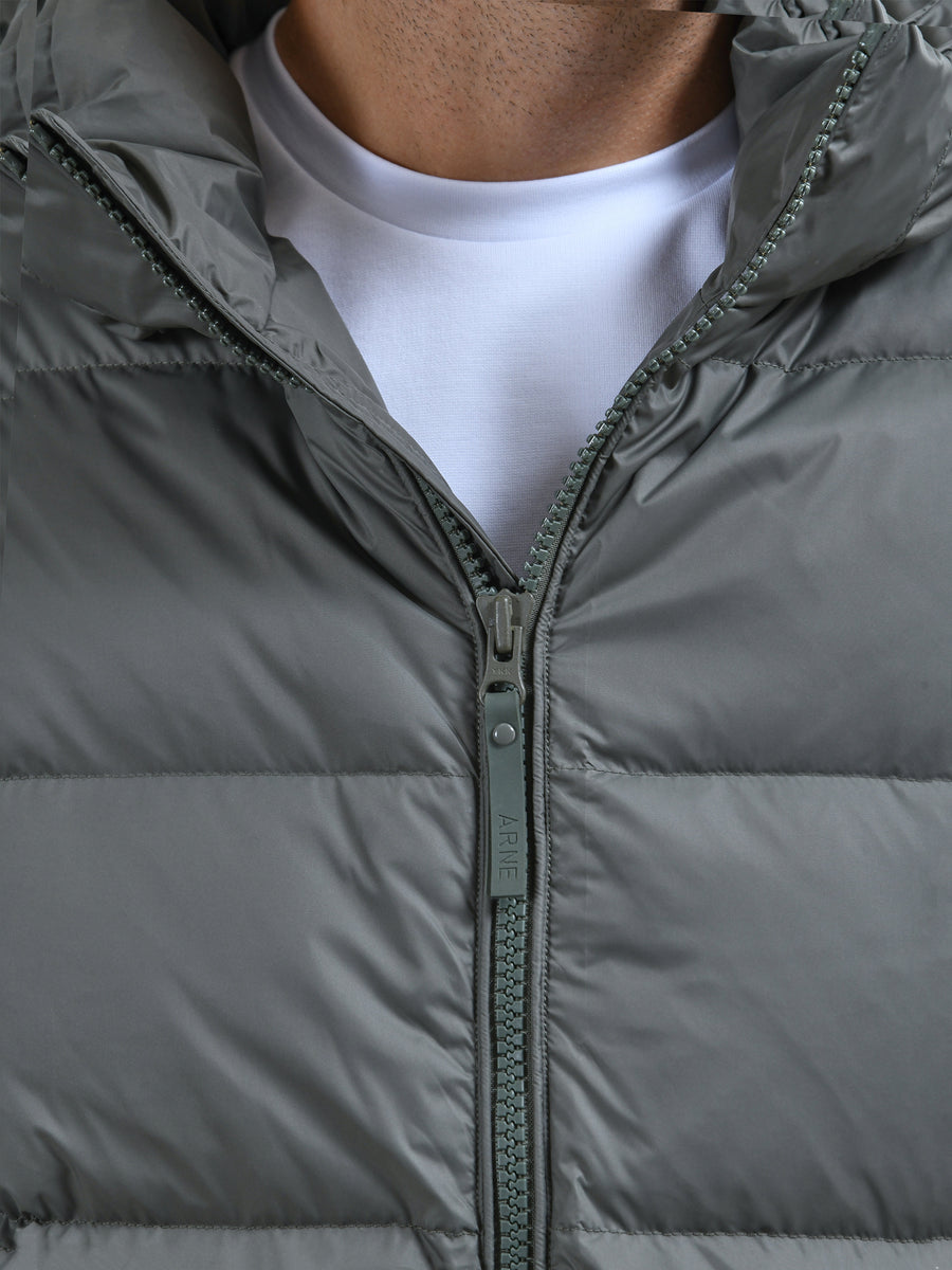 Mid Length Down Jacket in Olive