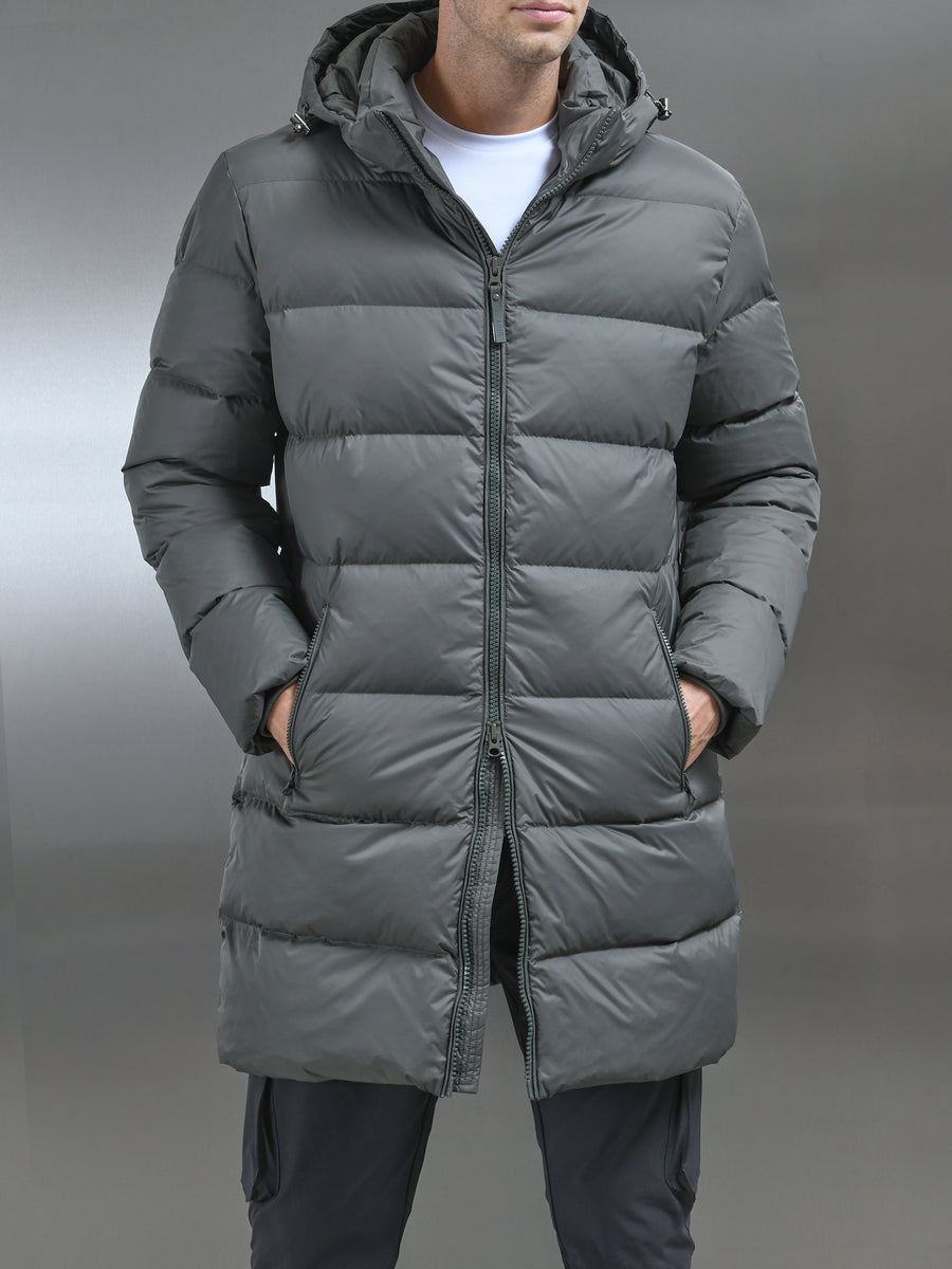 Mid Length Down Jacket in Sage