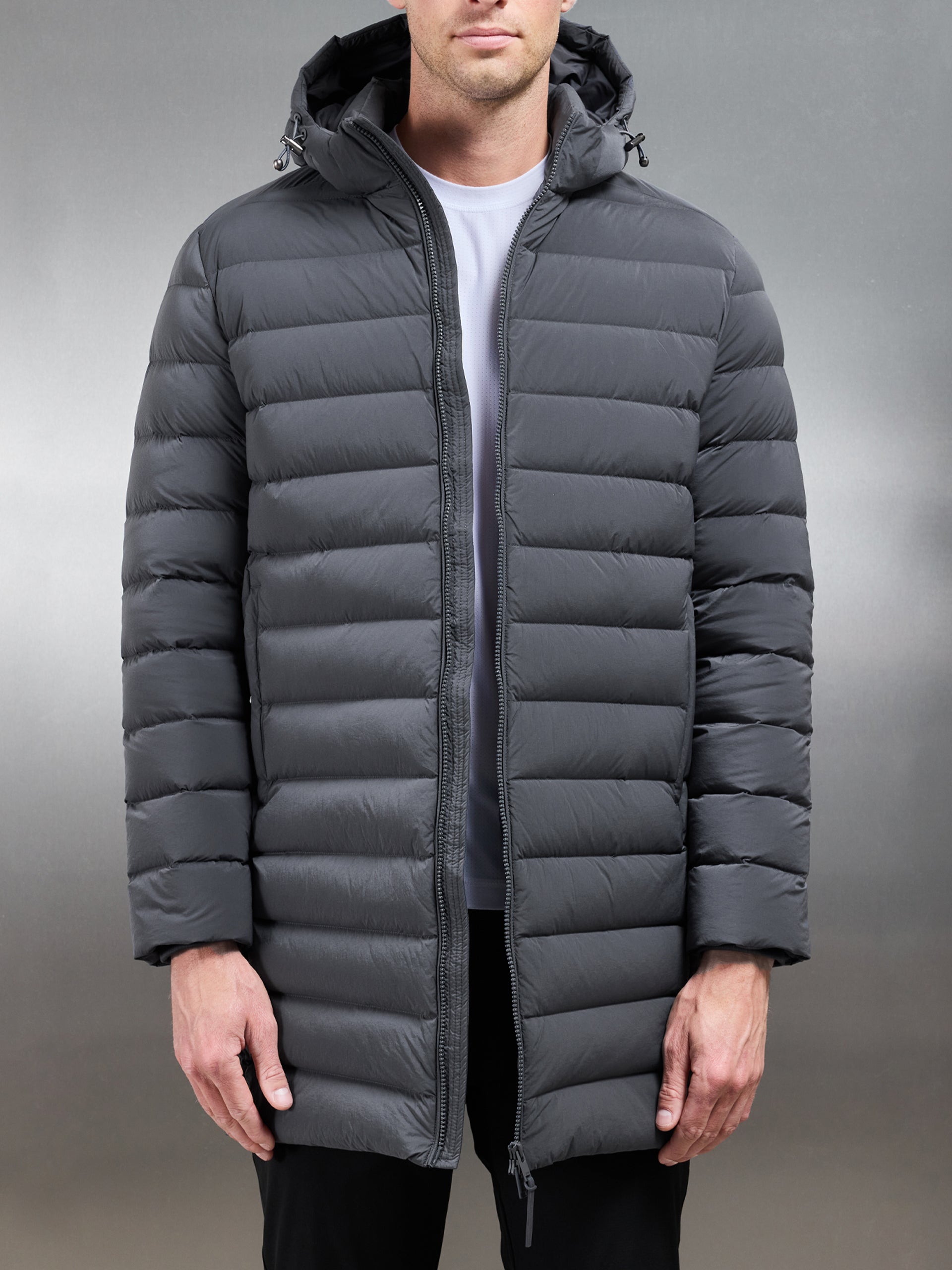 Mid Length Technical Down Jacket in Grey