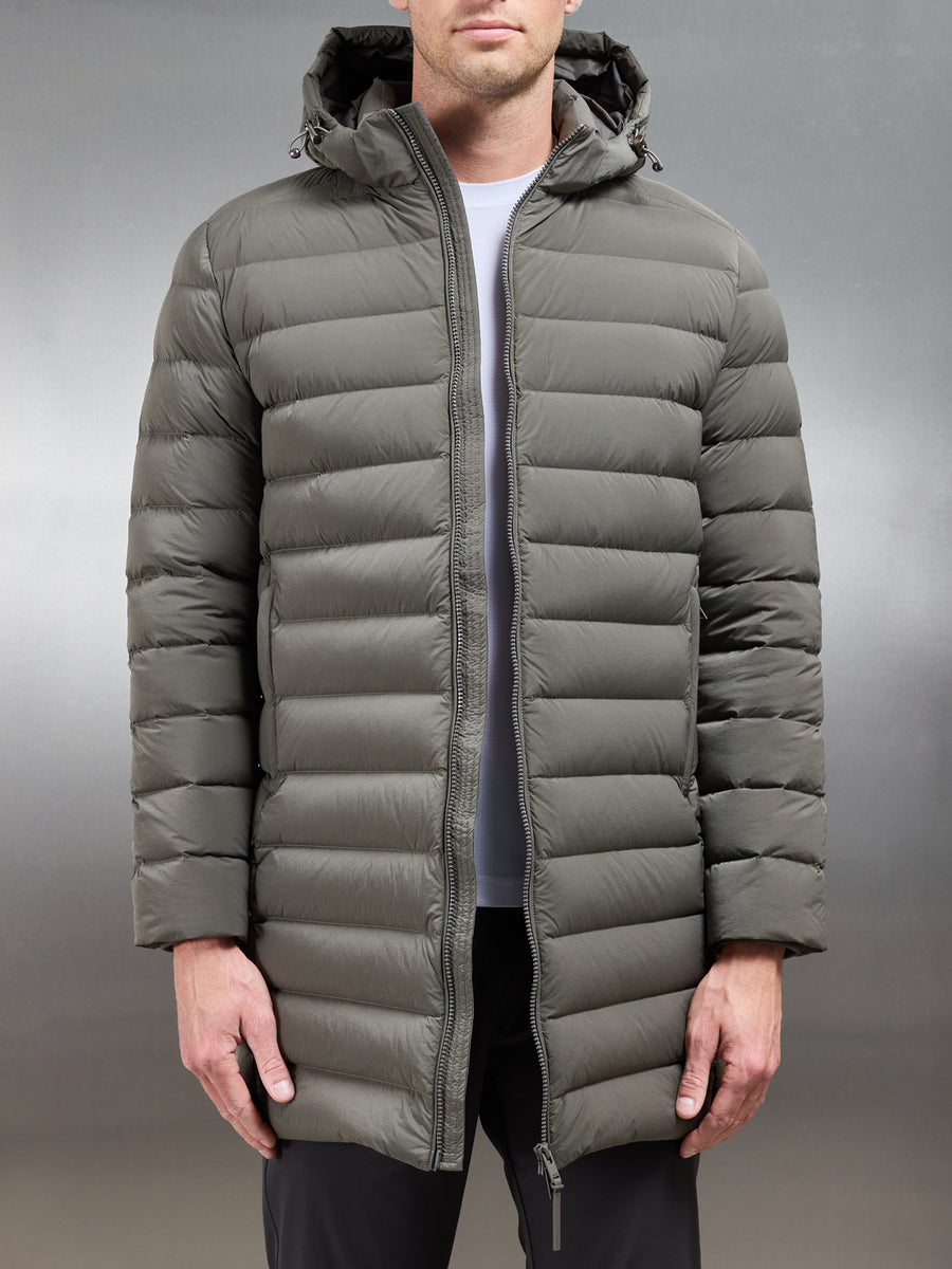 Mid Length Technical Down Jacket in Olive