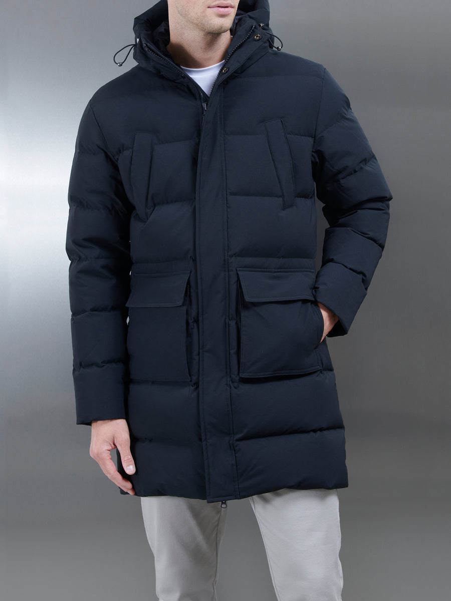 Mid Length Pocket Parka in Black