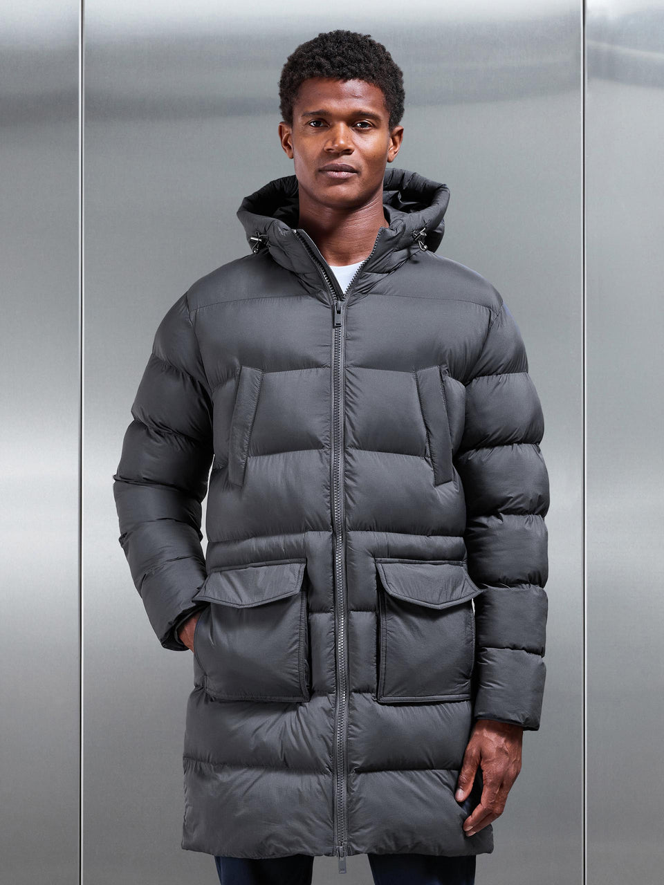 Mid Length Puffer Parka in Grey