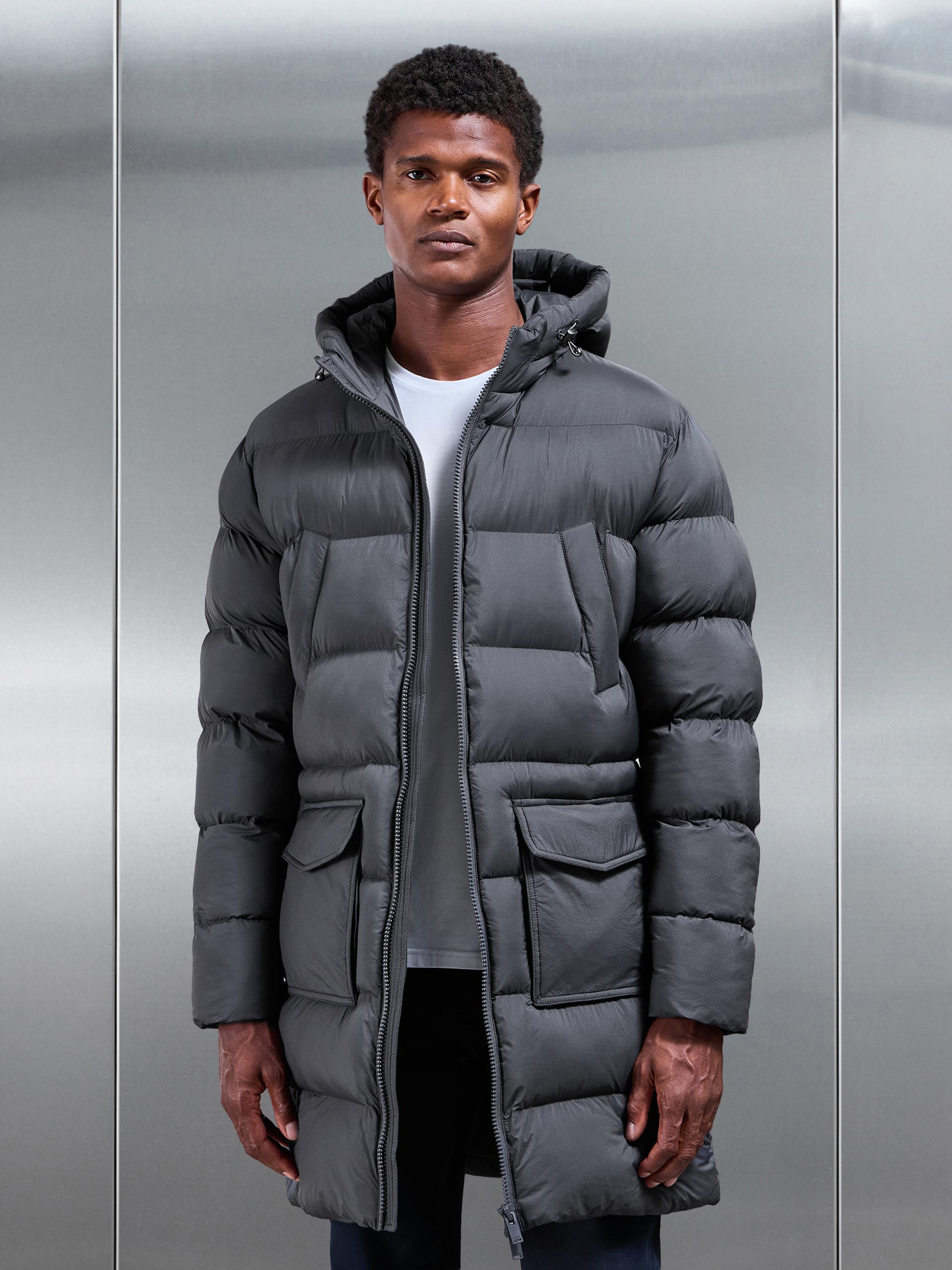 Mid Length Puffer Parka in Grey