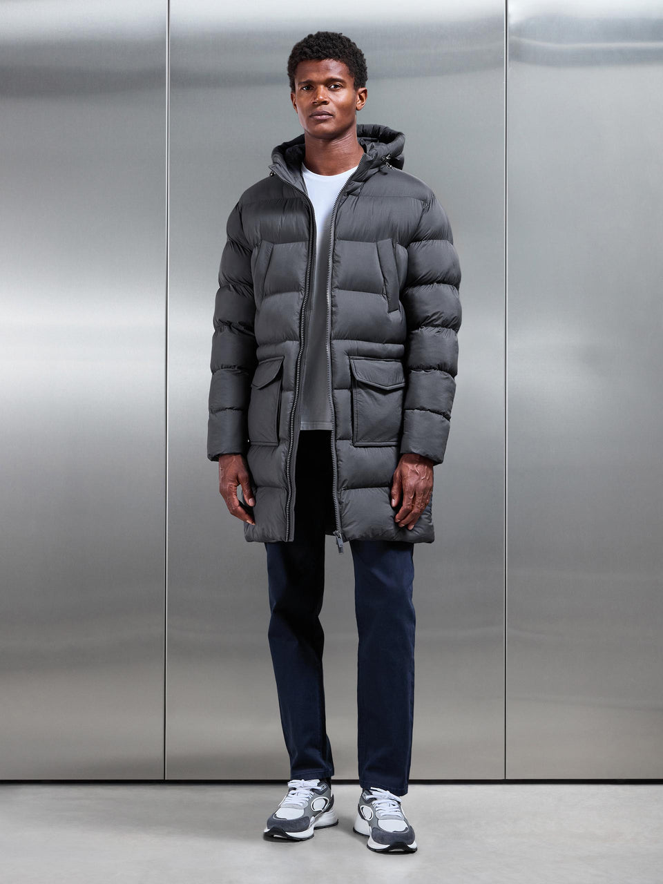 Mid Length Puffer Parka in Grey