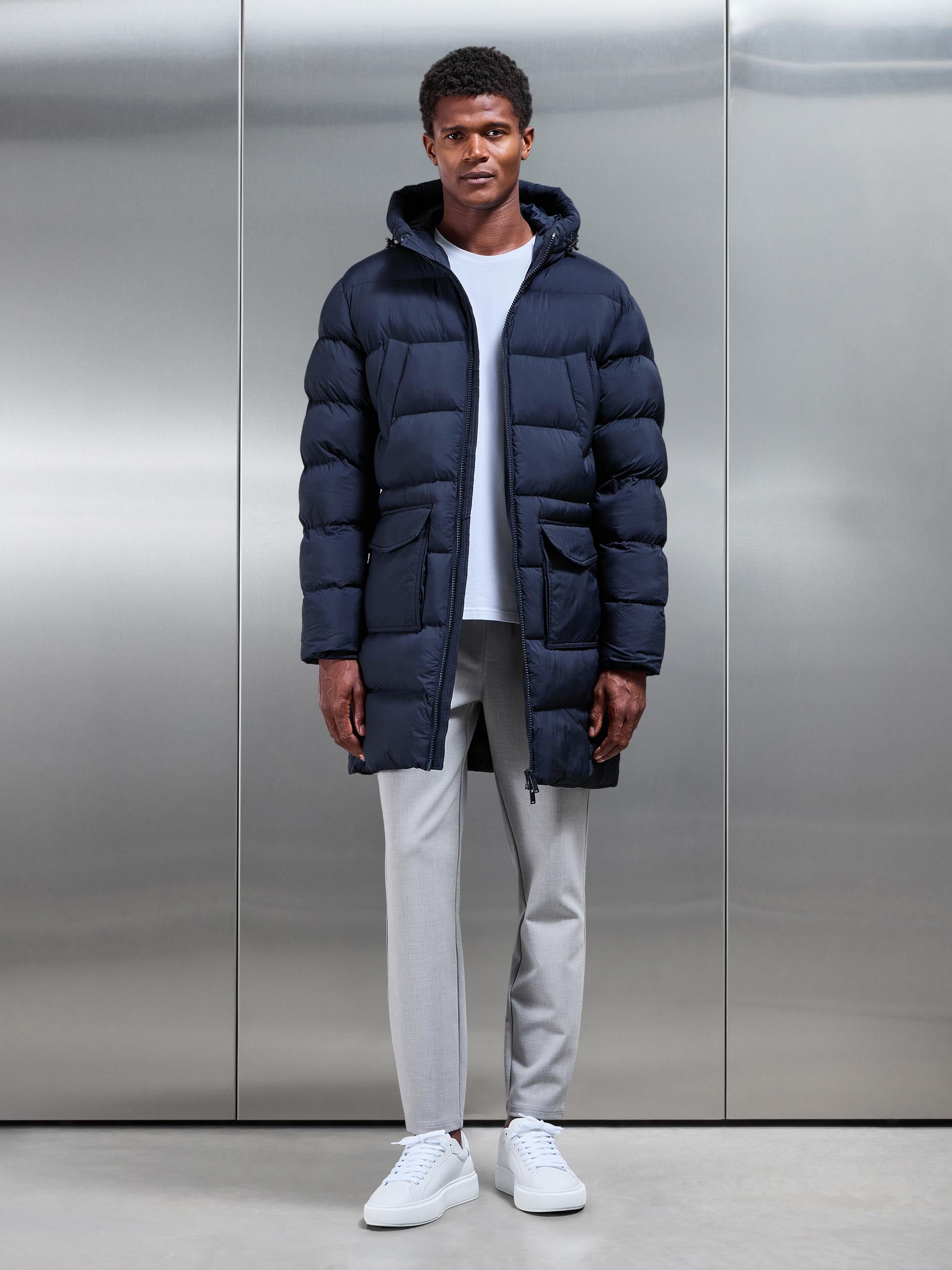 Mid Length Puffer Parka in Navy