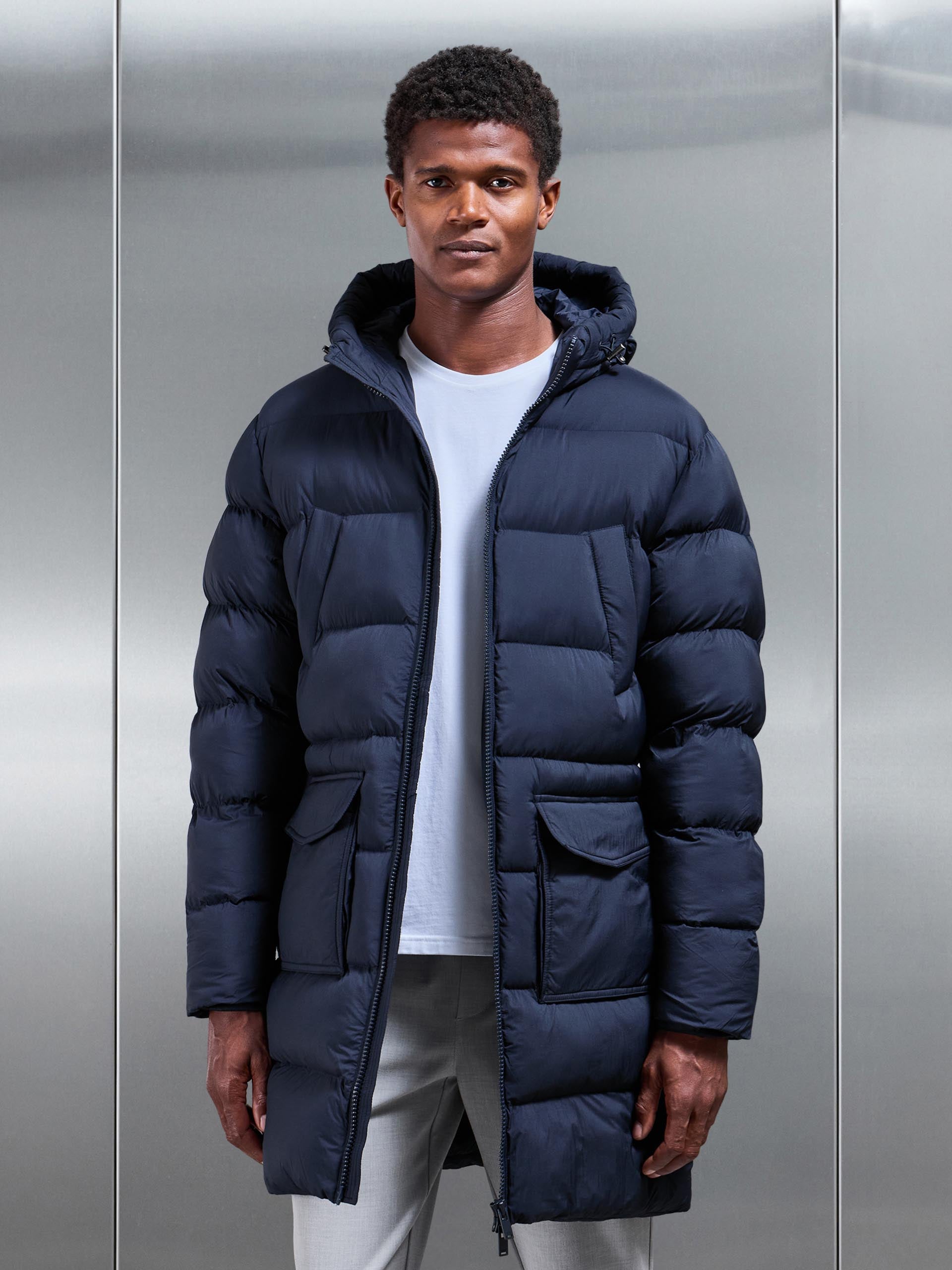 Mid Length Puffer Parka in Navy