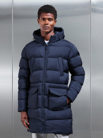 Mid Length Puffer Parka in Navy