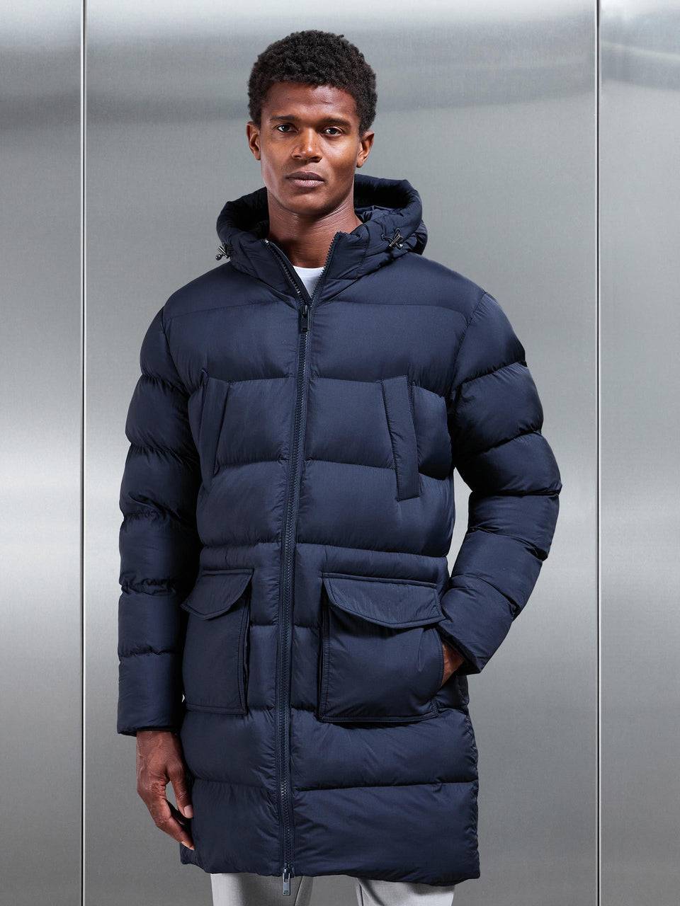 Mid Length Puffer Parka in Navy