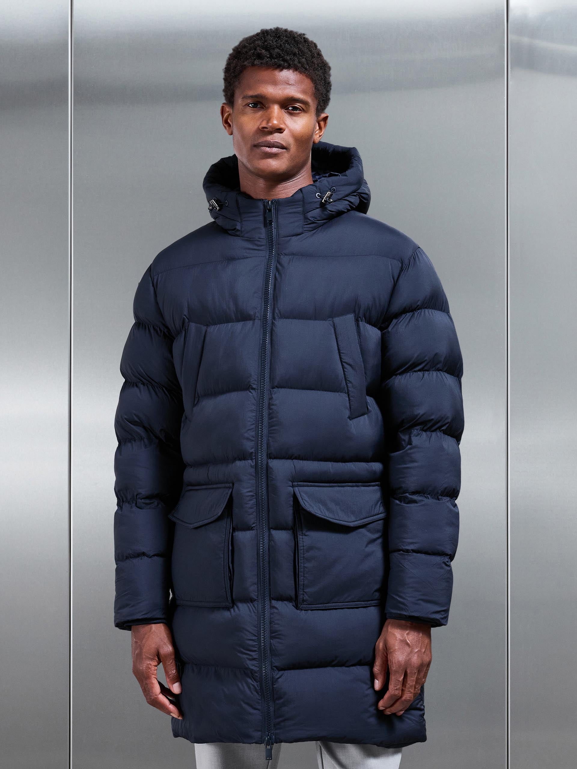 Mid Length Puffer Parka in Navy