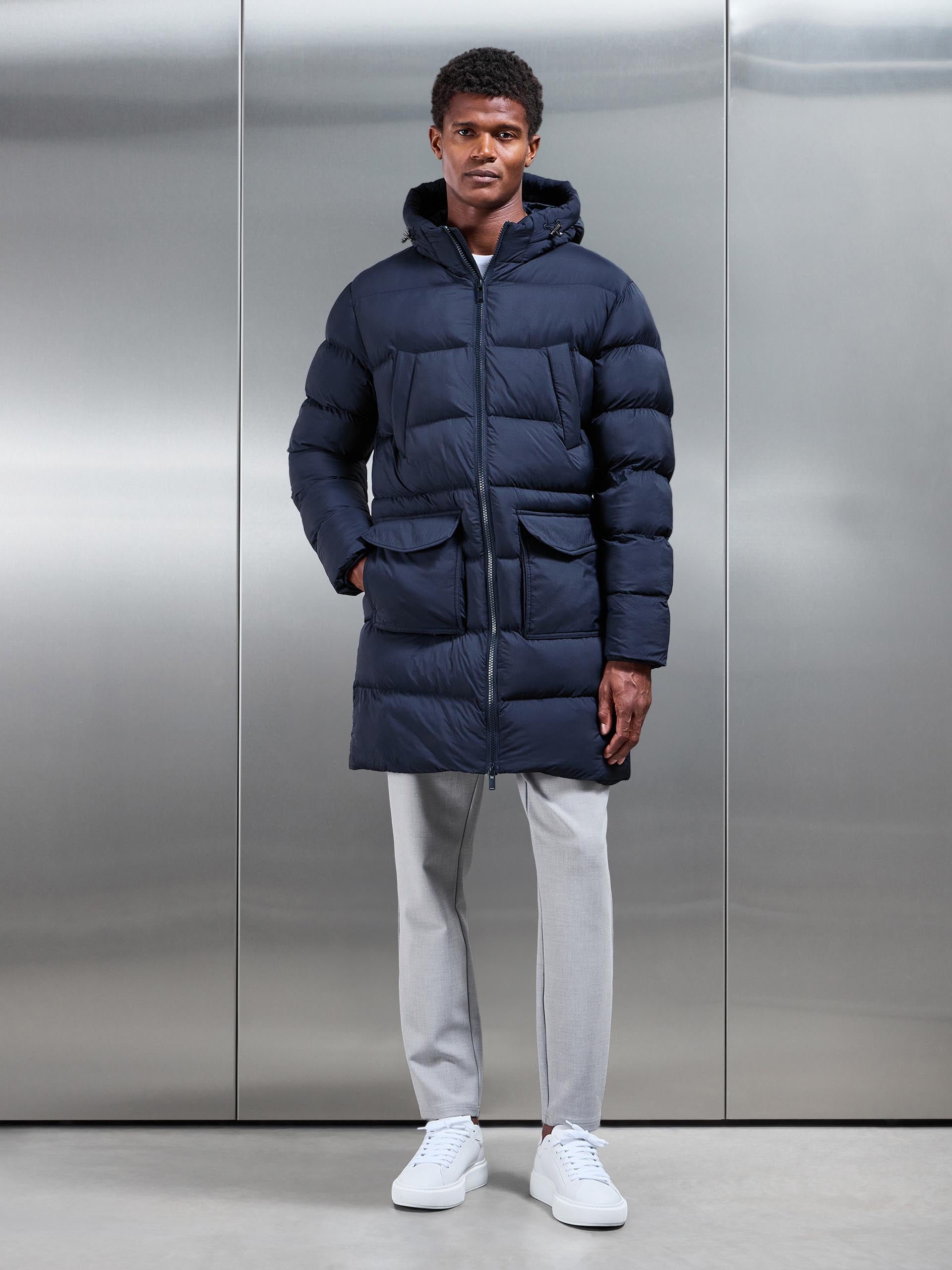 Mid Length Puffer Parka in Navy