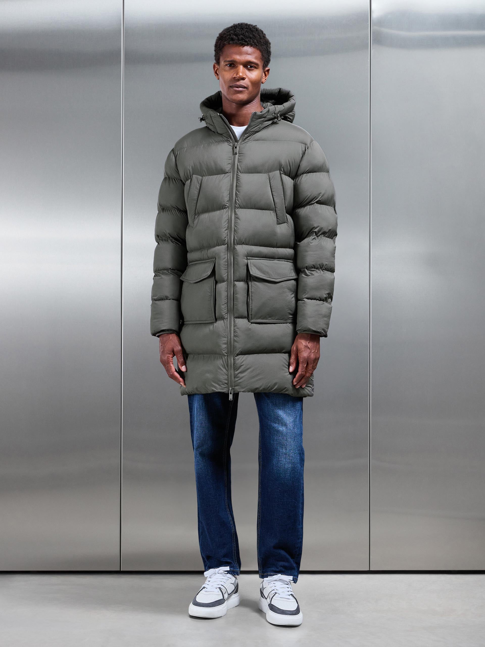Mid Length Puffer Parka in Olive