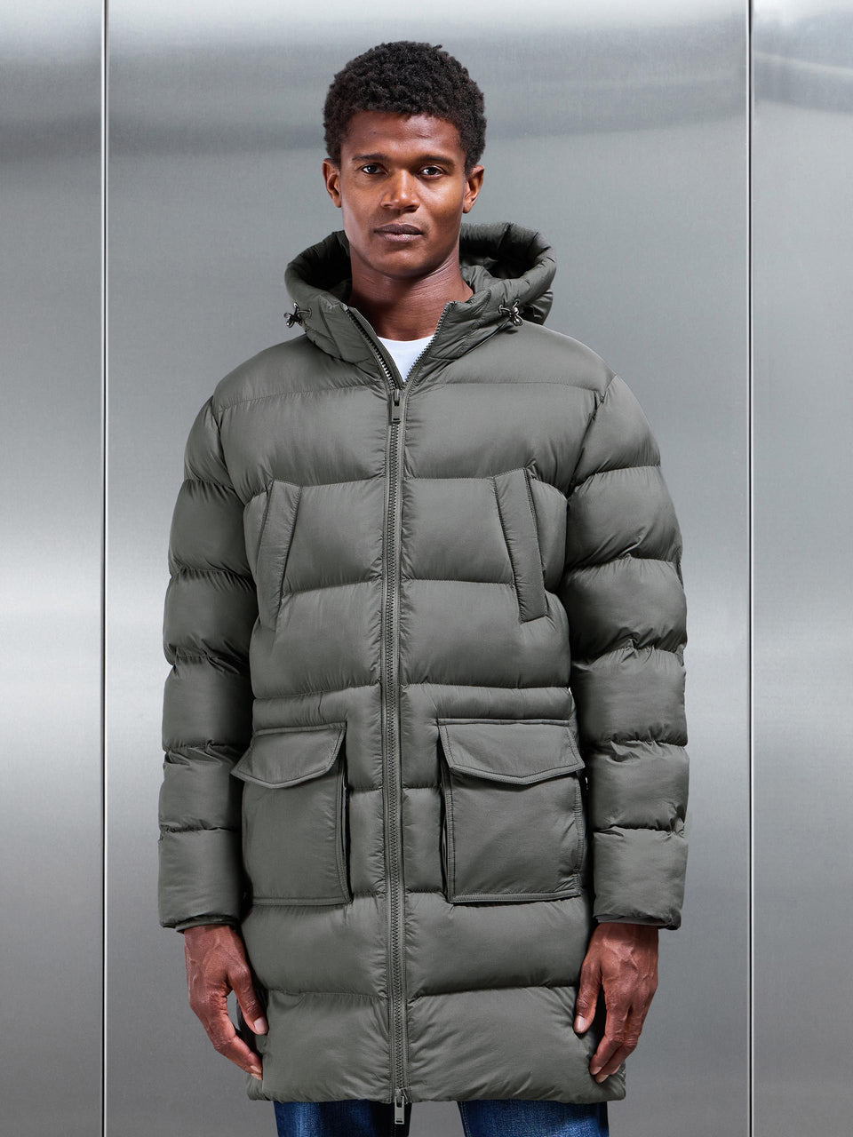 Mid Length Puffer Parka in Olive