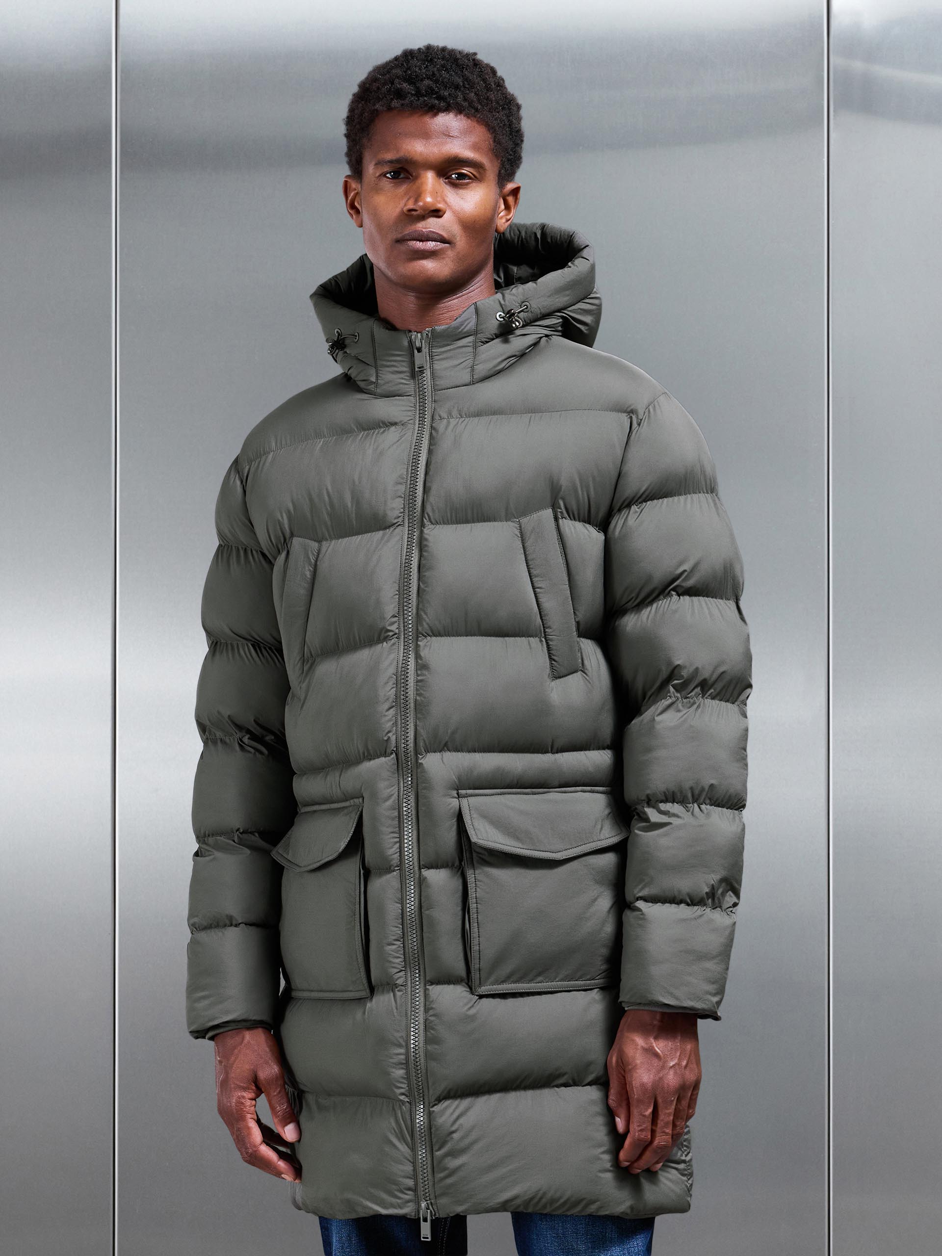 Mid Length Puffer Parka in Olive