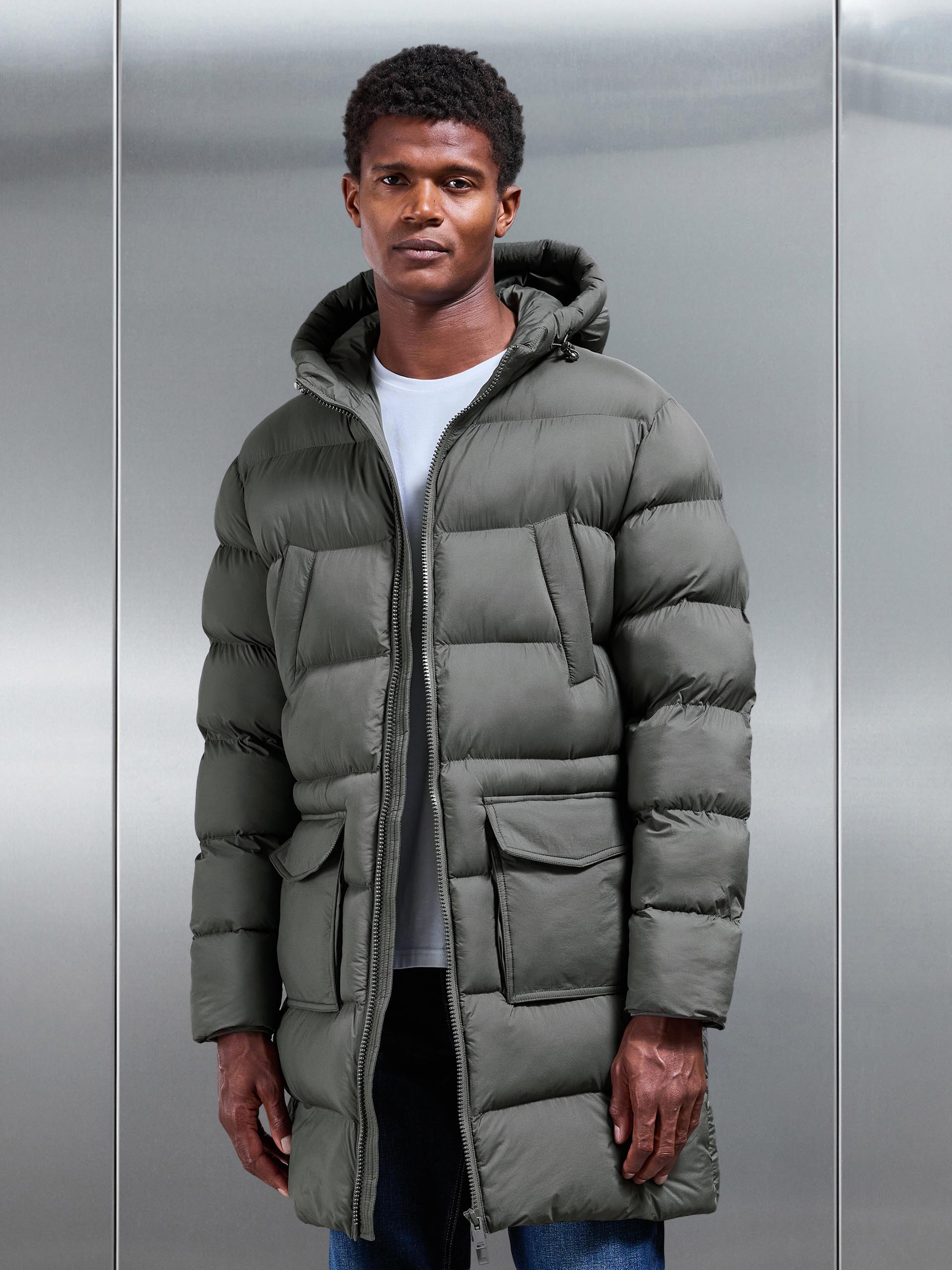 Mid Length Puffer Parka in Olive
