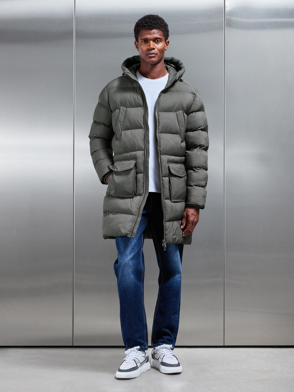 Mid Length Puffer Parka in Olive