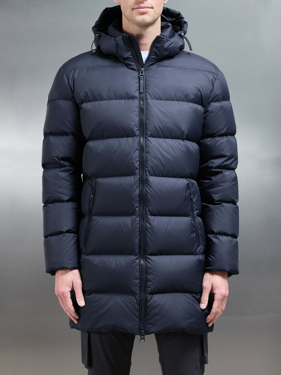 Mid Length Down Jacket in Navy