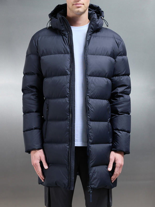 Mid Length Down Jacket in Navy