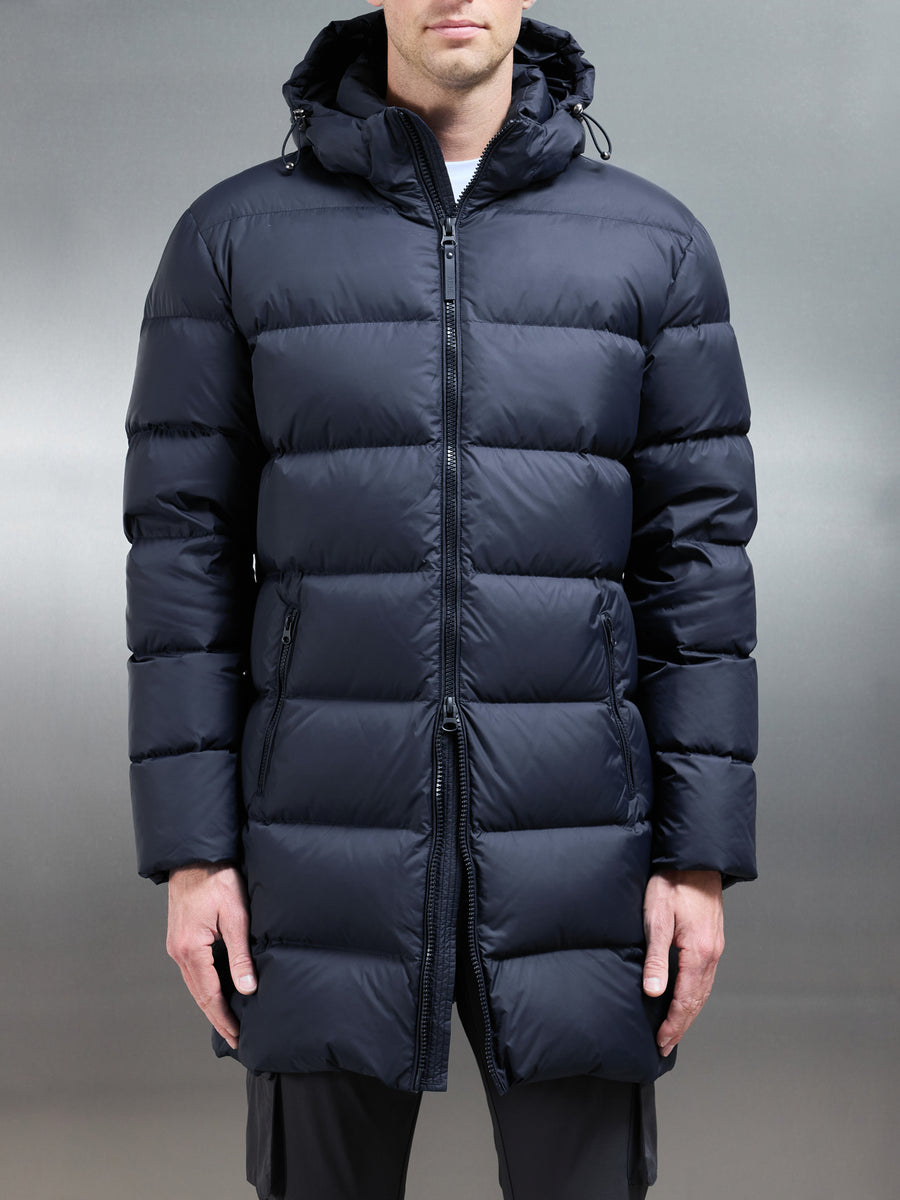 Mid Length Down Jacket in Navy