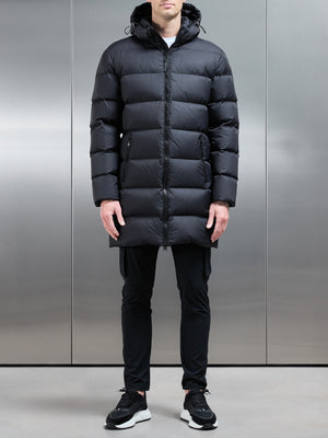 Mid Length Down Jacket in Midnight Black