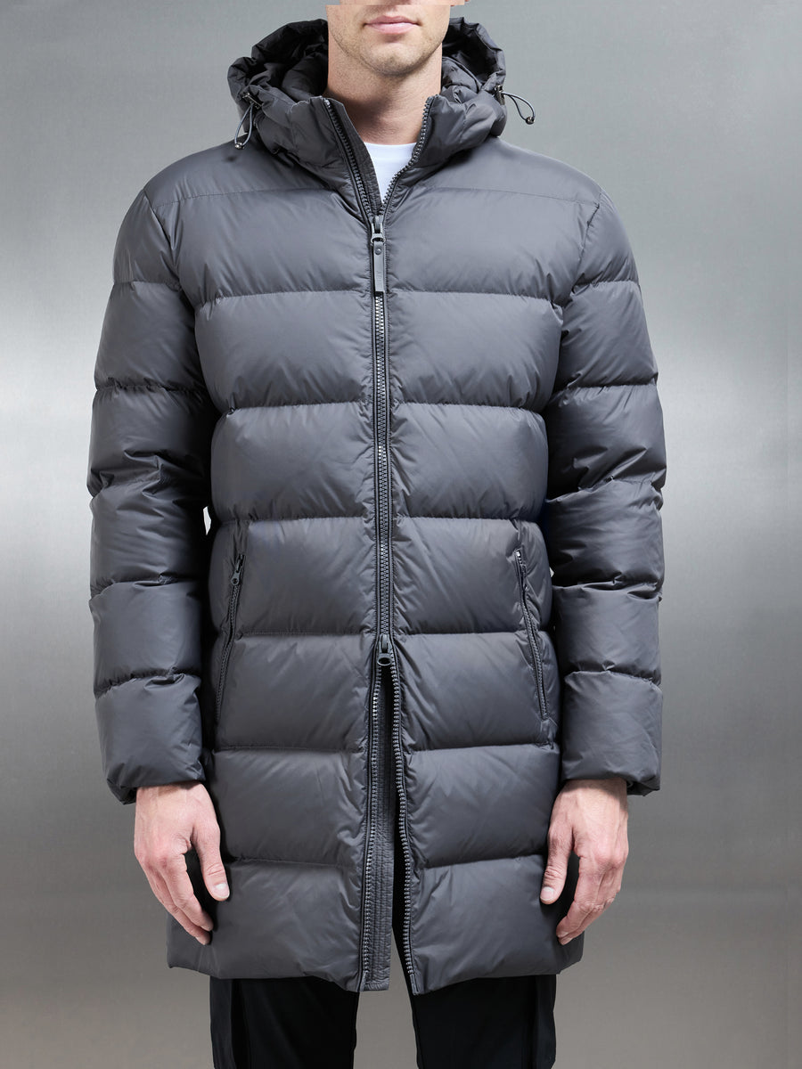 Mid Length Down Jacket in Grey