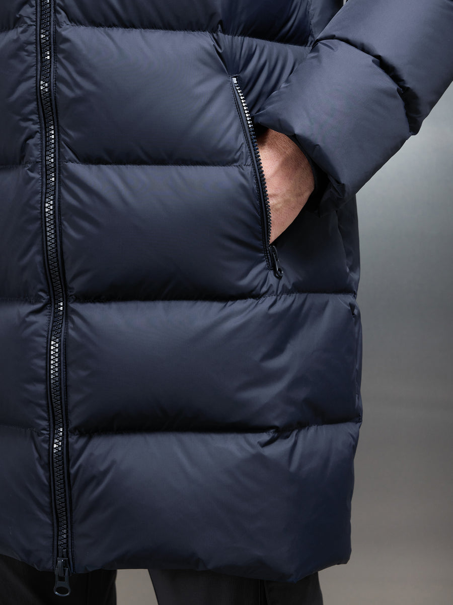 Mid Length Down Jacket in Navy