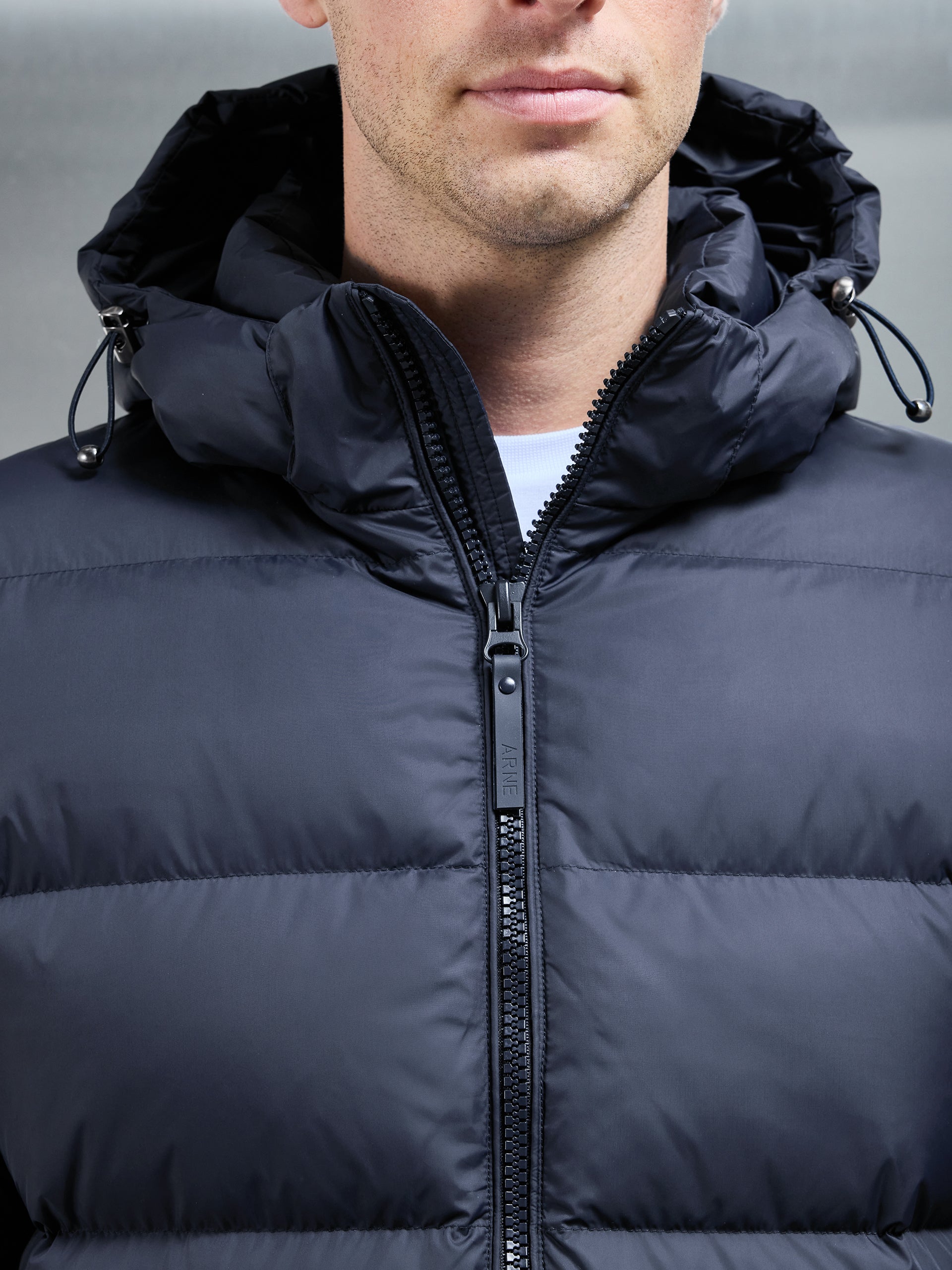 Mid Length Down Jacket in Navy