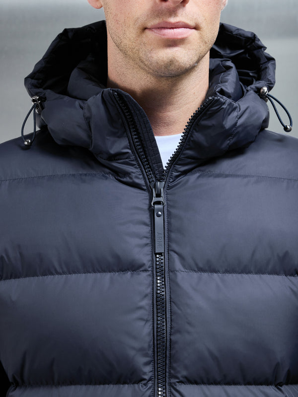 Mid Length Down Jacket in Navy