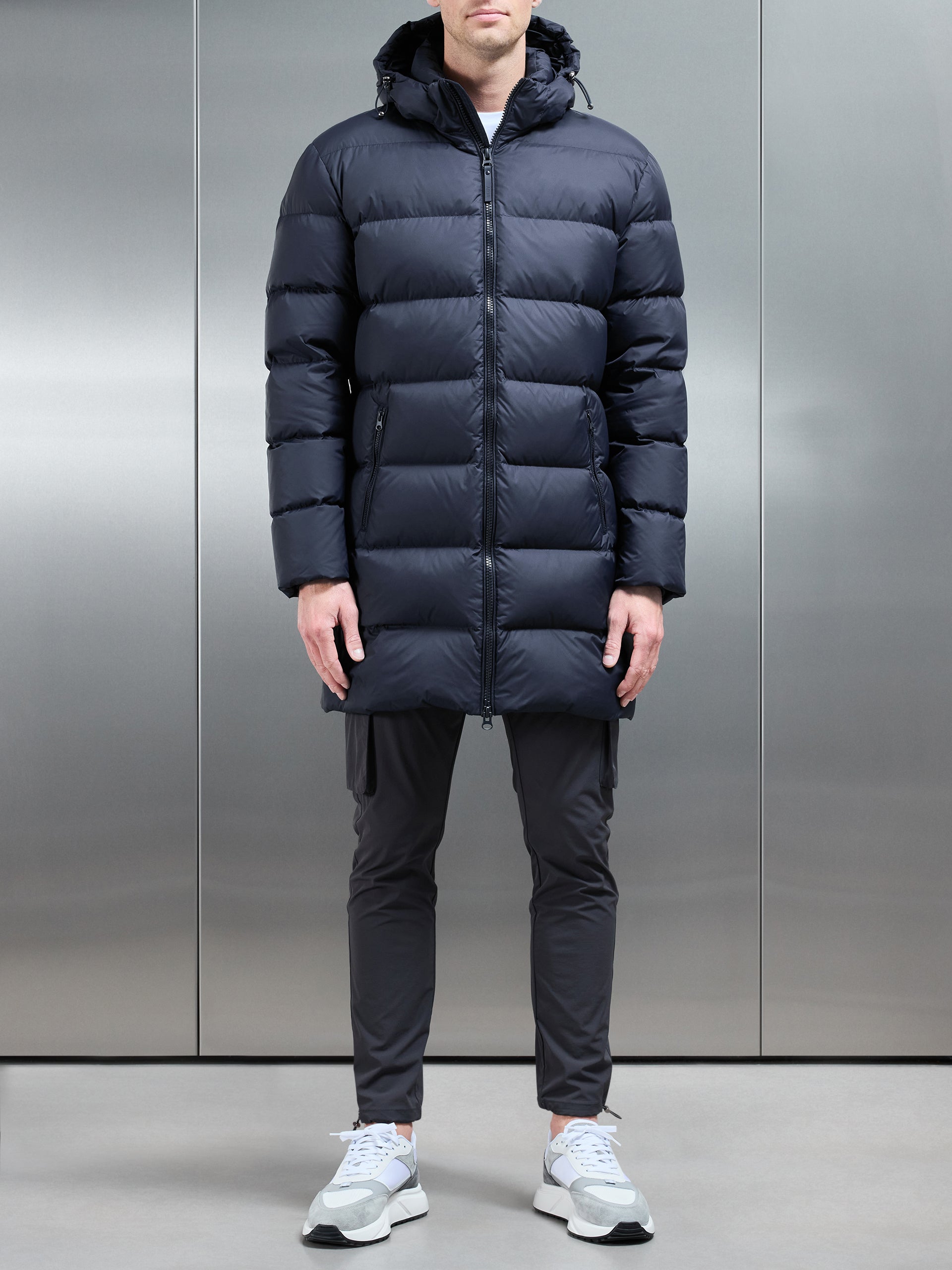 Mid Length Down Jacket in Navy