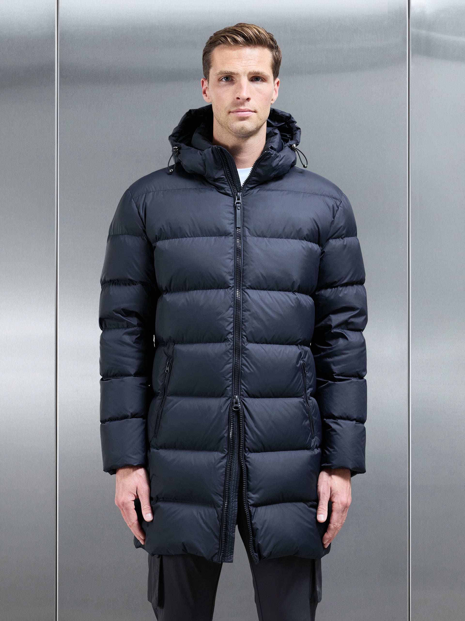 Mid Length Down Jacket in Navy