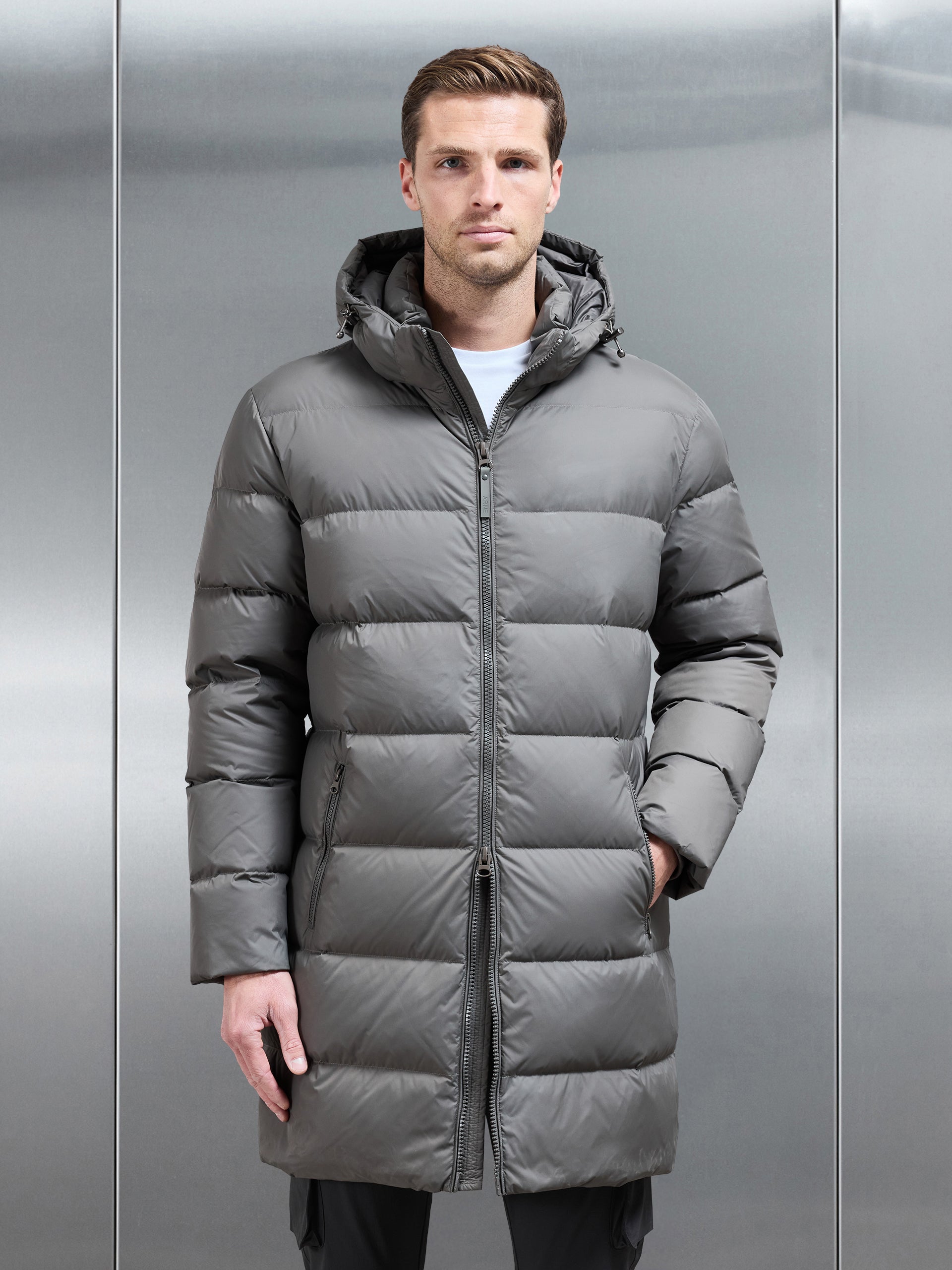 Mid Length Down Jacket in Olive
