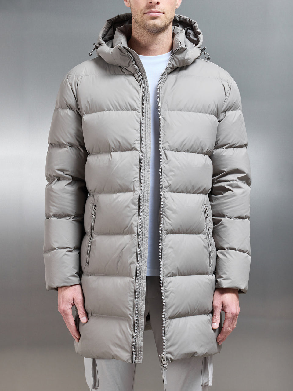 Mid Length Down Jacket in Taupe