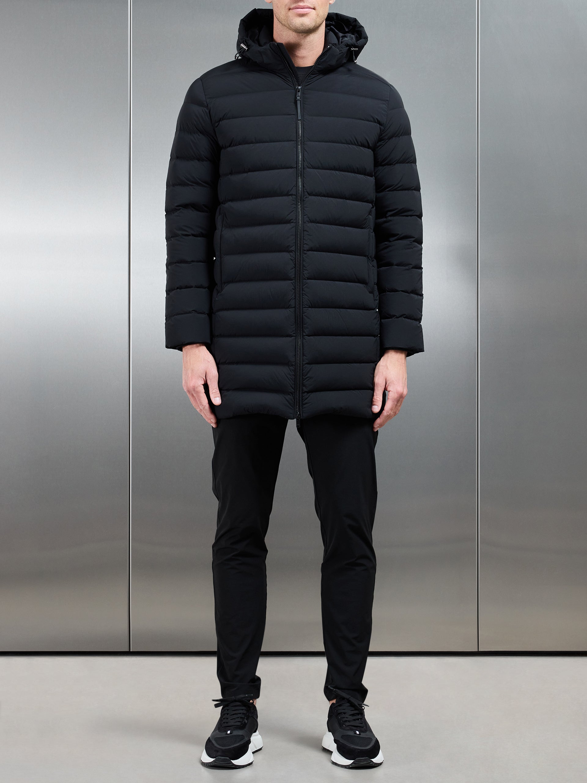 Mid Length Technical Down Jacket in Black