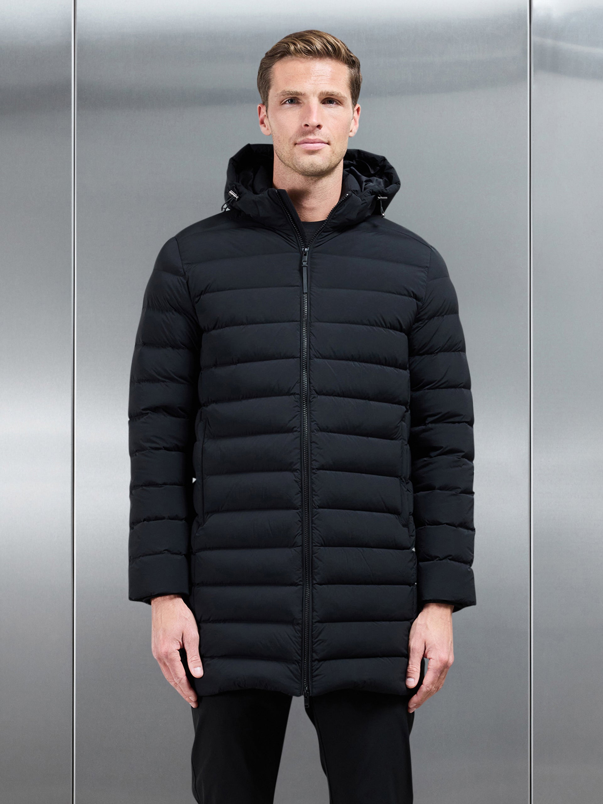 Mid Length Technical Down Jacket in Black