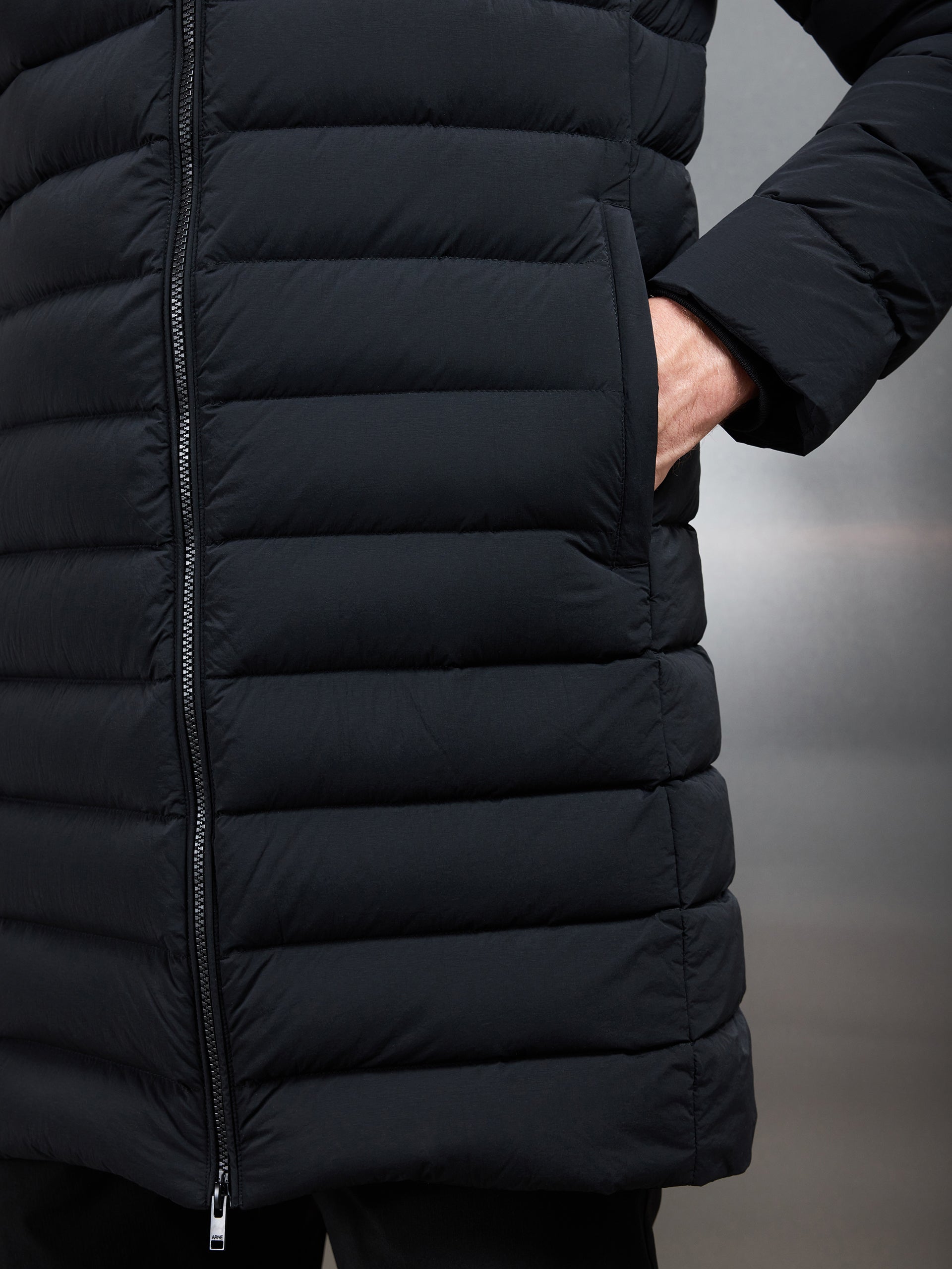 Mid Length Technical Down Jacket in Black