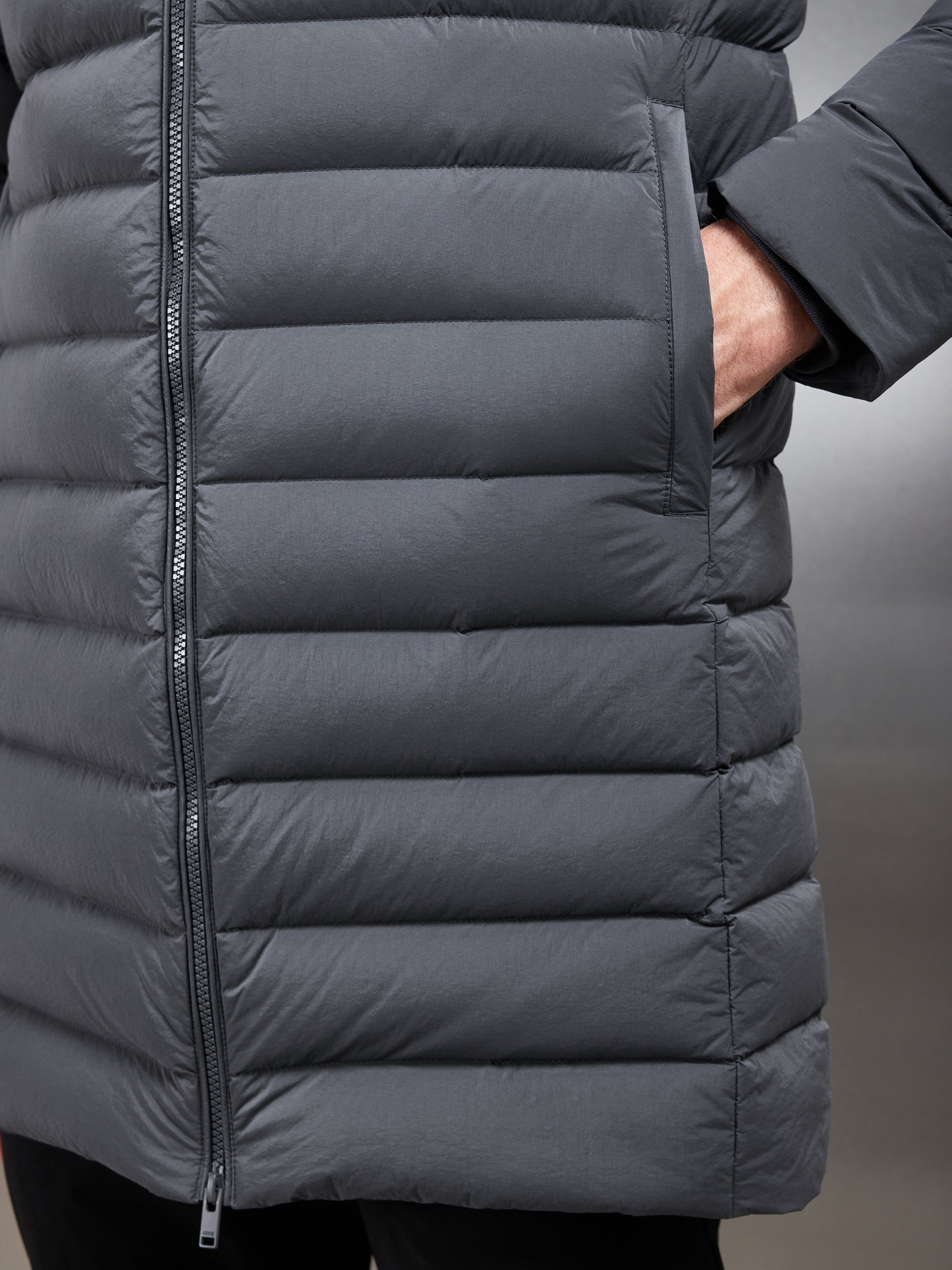 Mid Length Technical Down Jacket in Grey