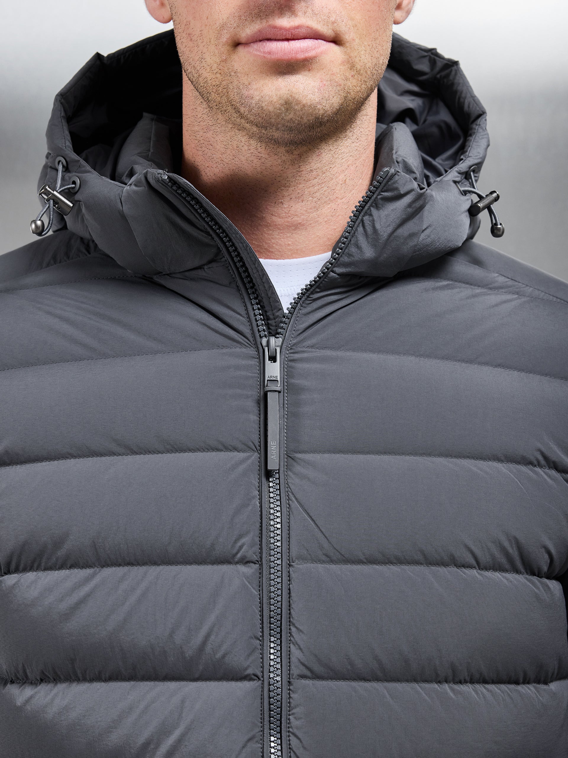 Mid Length Technical Down Jacket in Grey