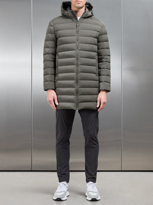 Mid Length Technical Down Jacket in Olive