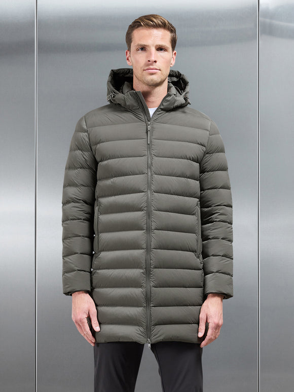 Mid Length Technical Down Jacket in Olive