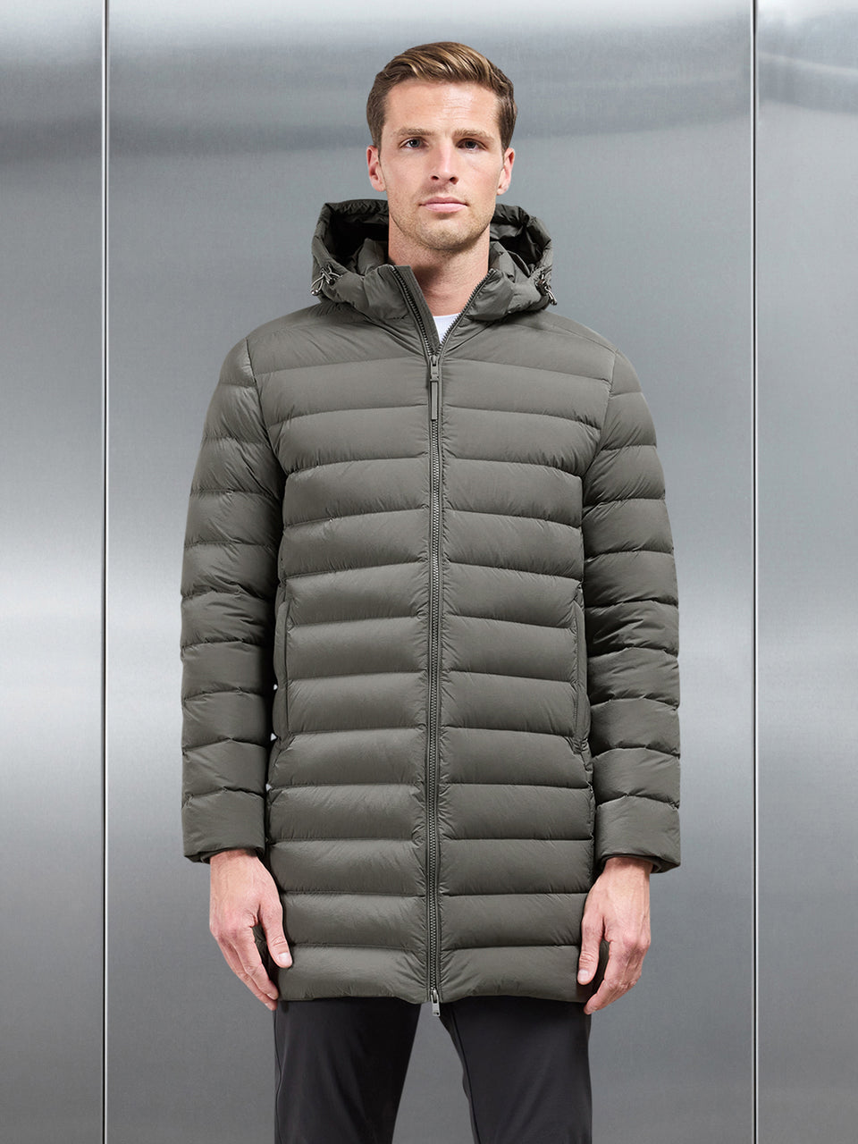 Mid Length Technical Down Jacket in Olive
