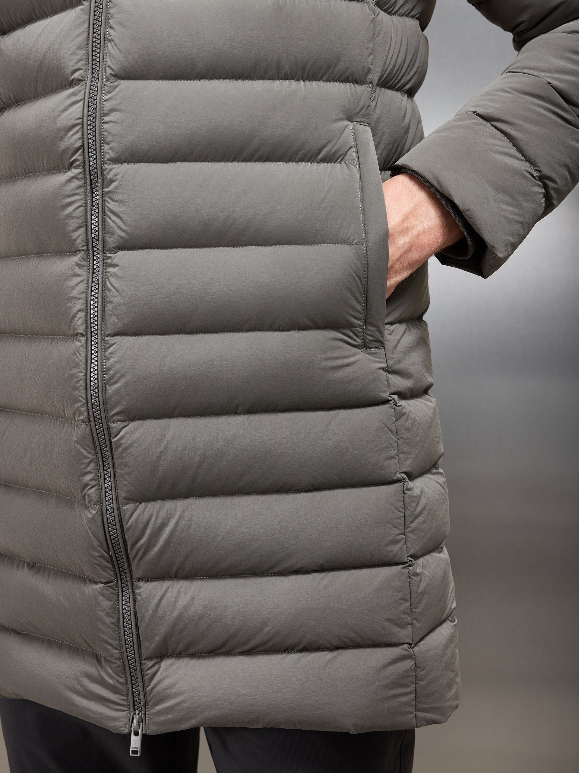 Mid Length Technical Down Jacket in Olive