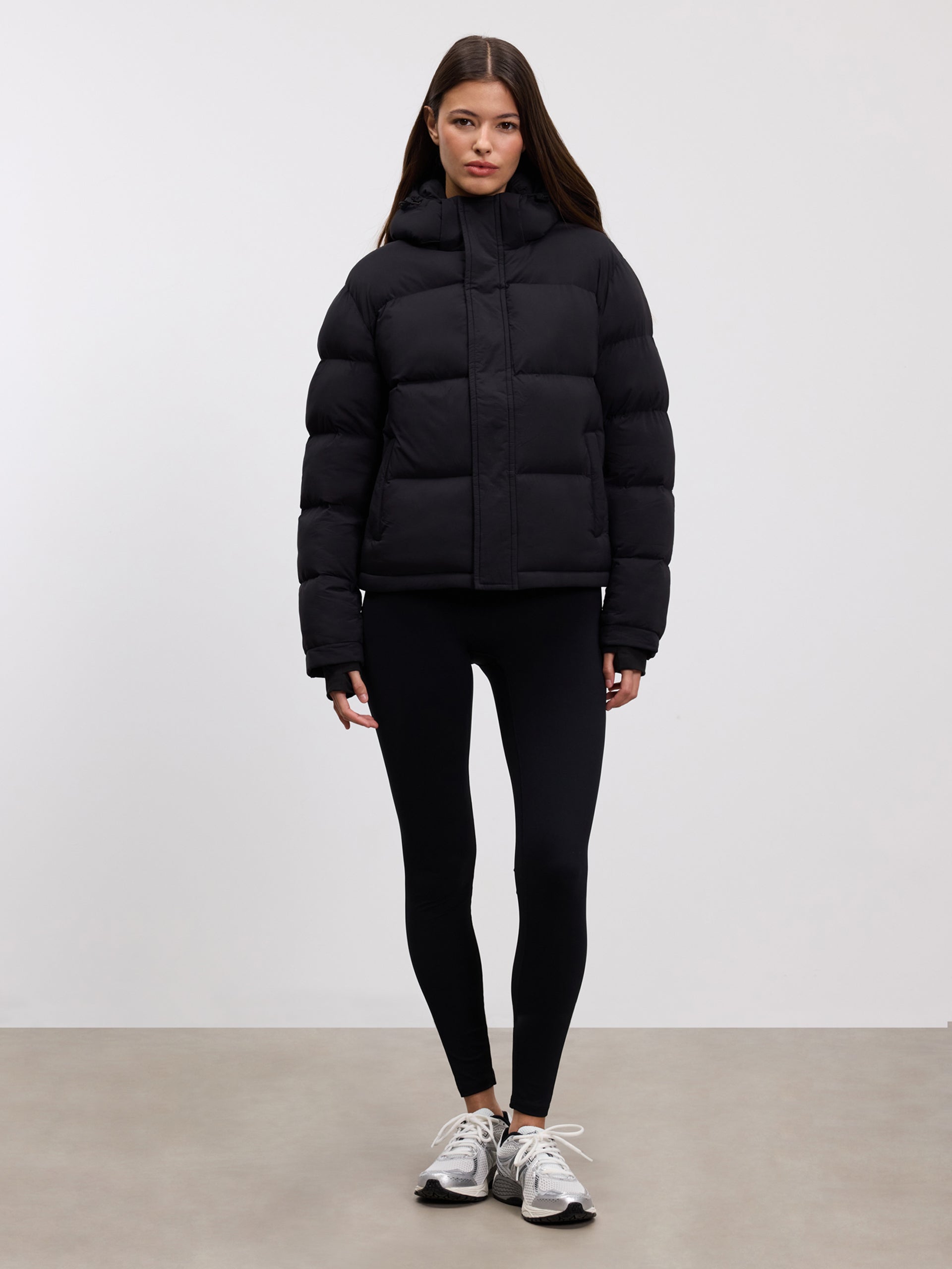 Womens Short Length Puffer Jacket in Black